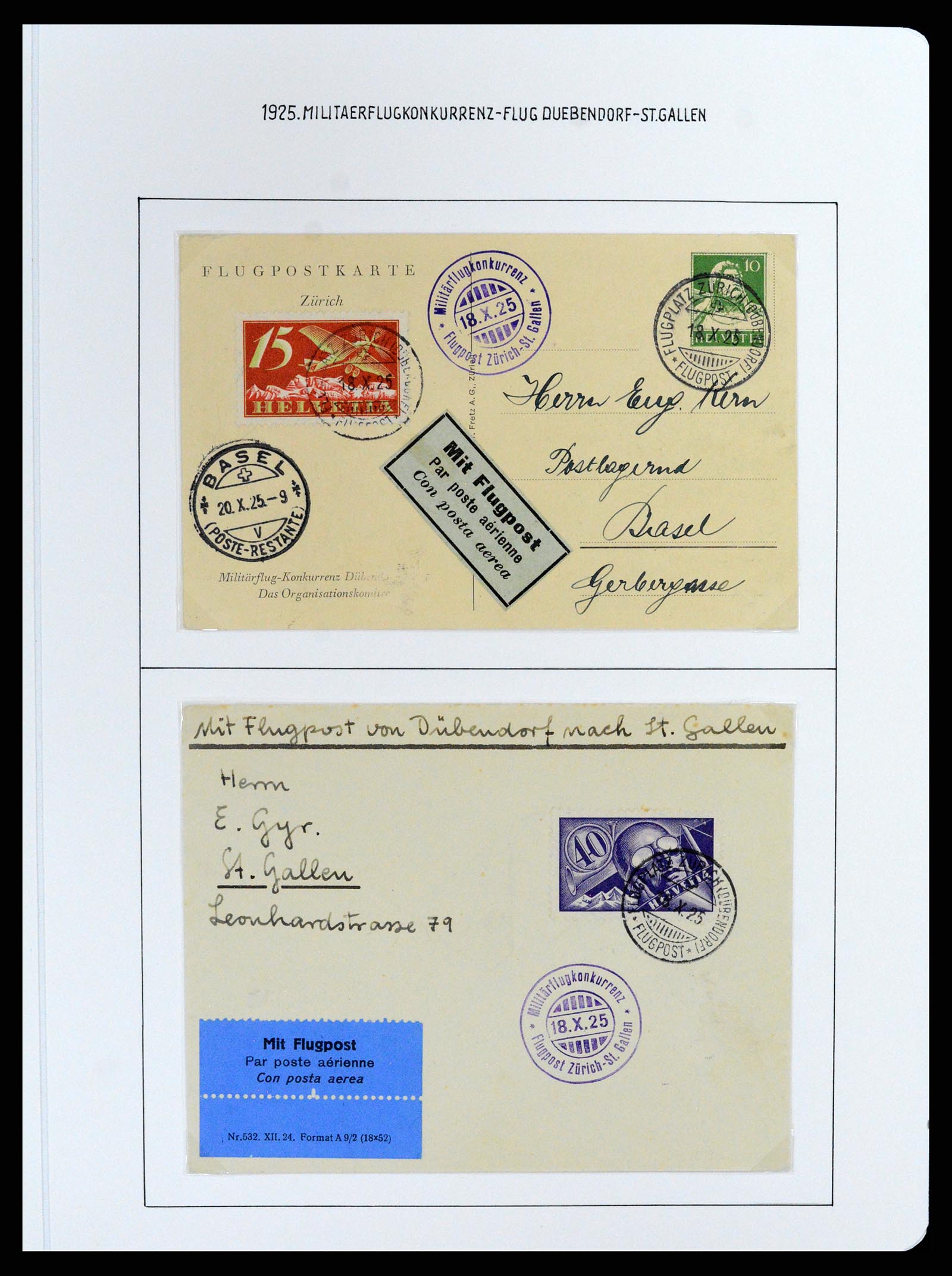 37700 098 - Postzegelverzameling 37700 Zwitserland luchtpost brieven collectie 1922-1960.