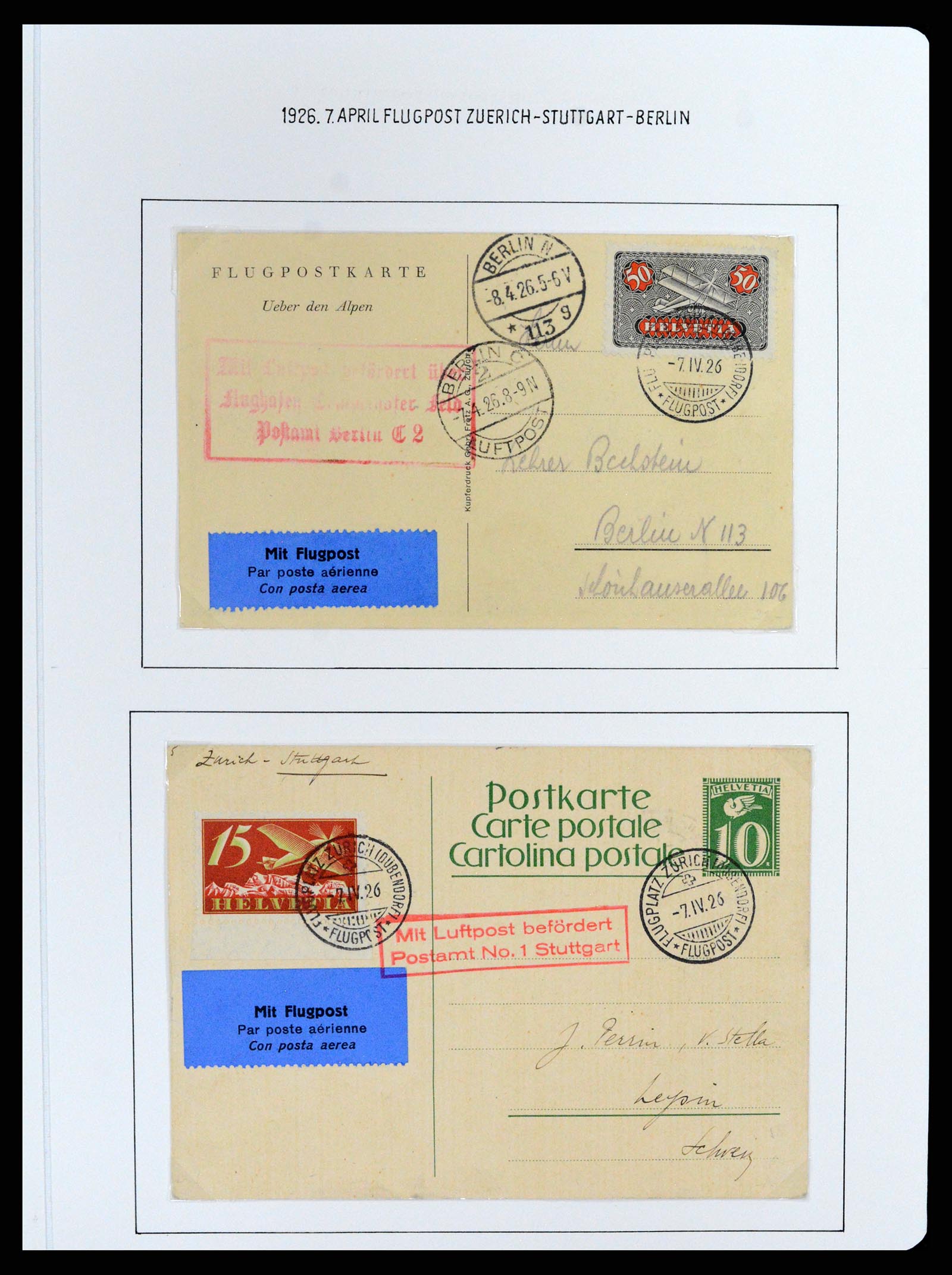 37700 099 - Postzegelverzameling 37700 Zwitserland luchtpost brieven collectie 1922-1960.