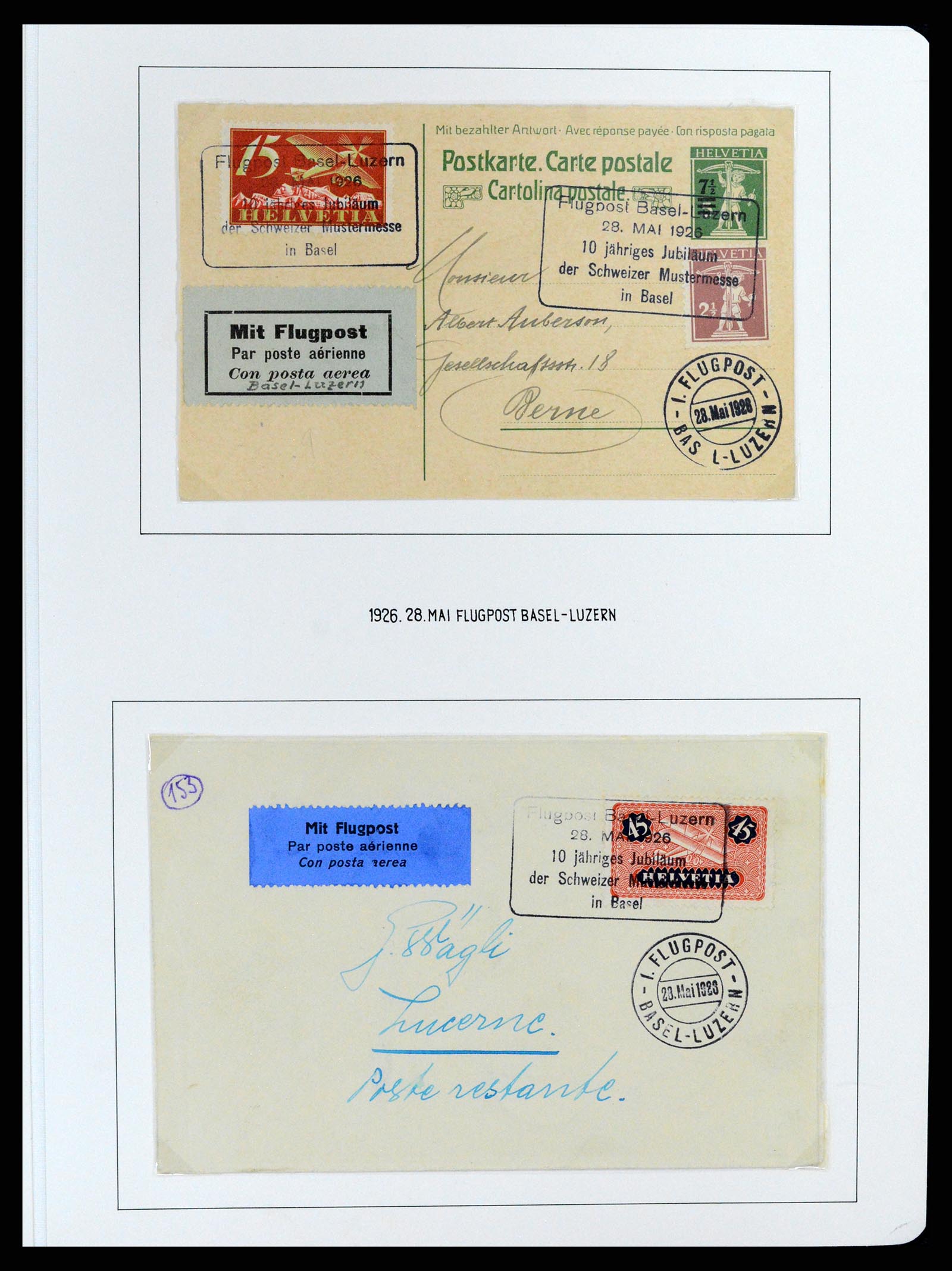 37700 100 - Postzegelverzameling 37700 Zwitserland luchtpost brieven collectie 1922-1960.
