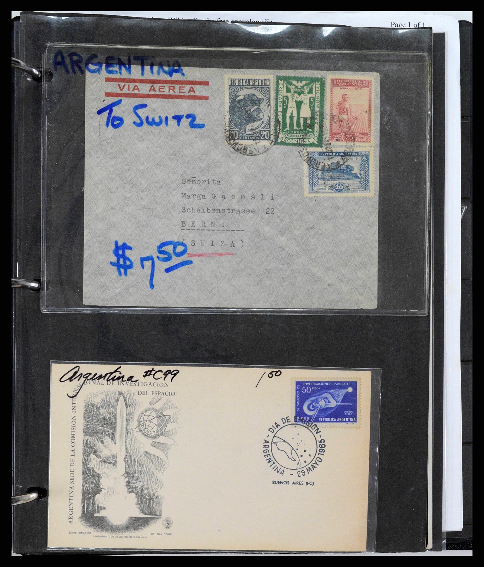 37745 0058 - Postzegelverzameling 37745 Argentinië brieven 1851-1986.