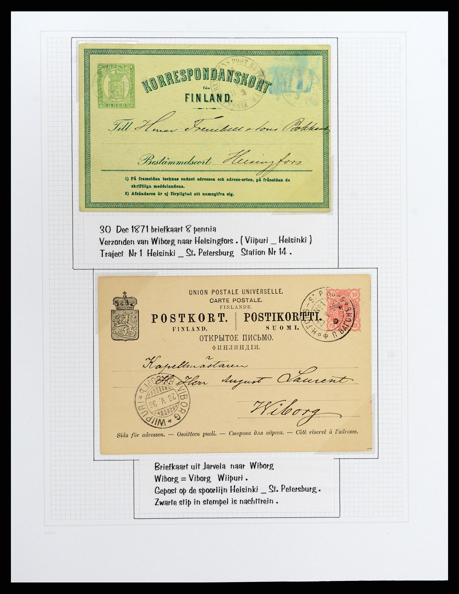 37766 007 - Postzegelverzameling 37766 Finland treinstempels 1870-1950.
