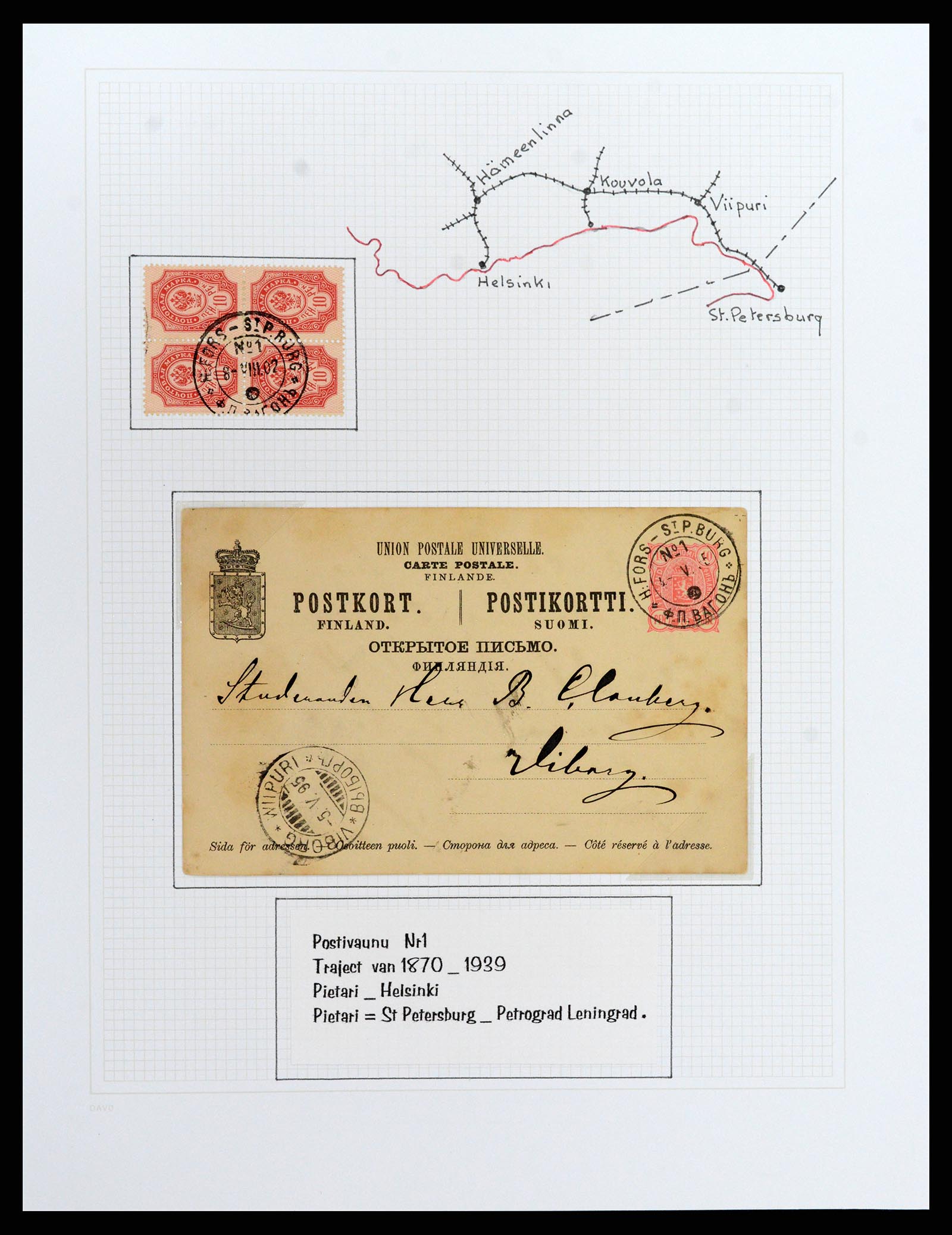 37766 009 - Postzegelverzameling 37766 Finland treinstempels 1870-1950.