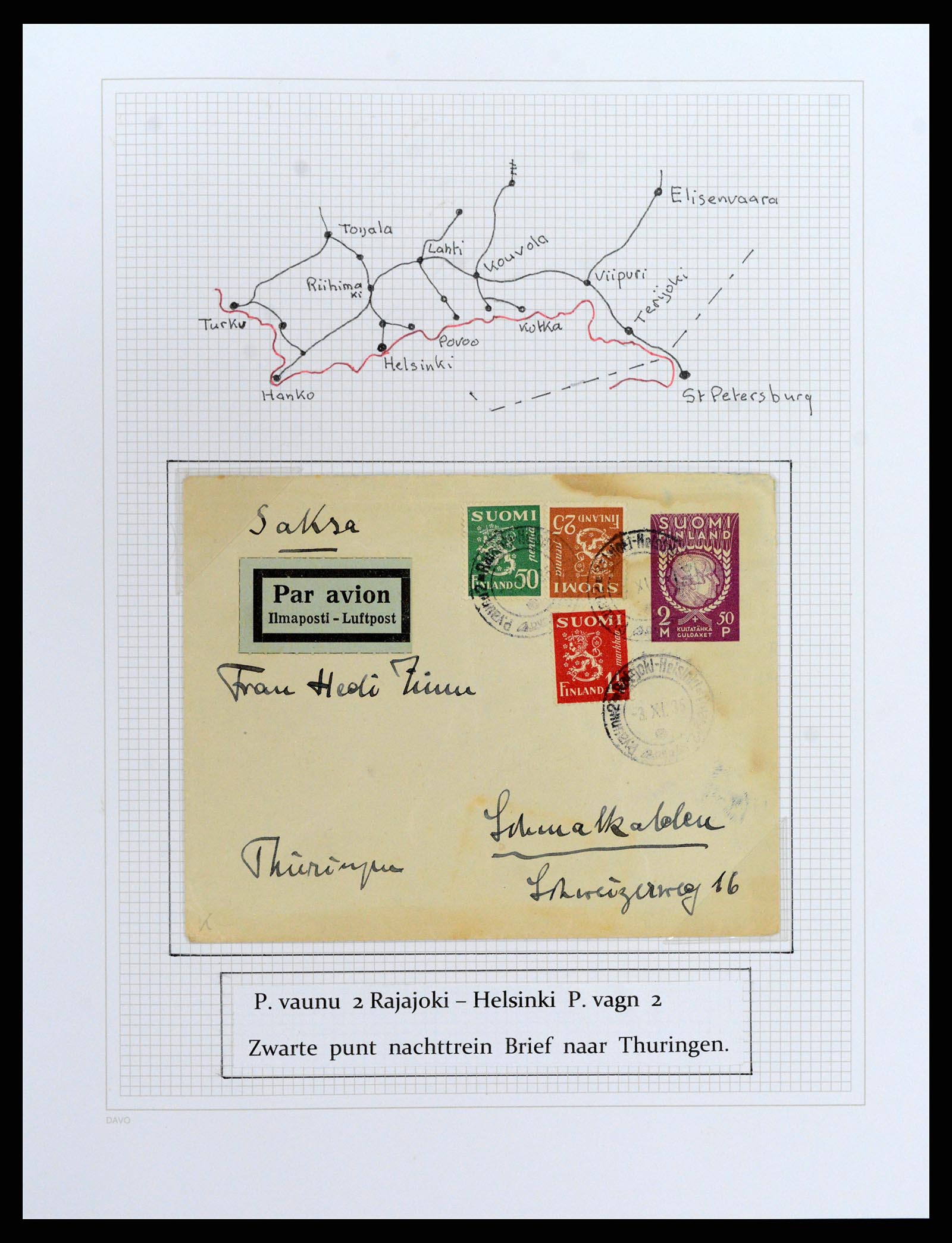 37766 014 - Postzegelverzameling 37766 Finland treinstempels 1870-1950.