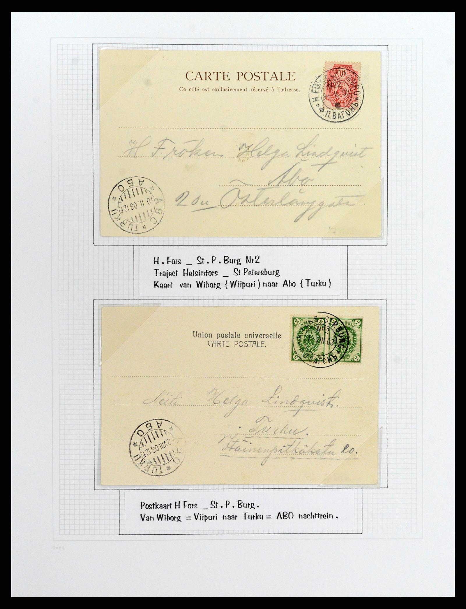37766 015 - Postzegelverzameling 37766 Finland treinstempels 1870-1950.