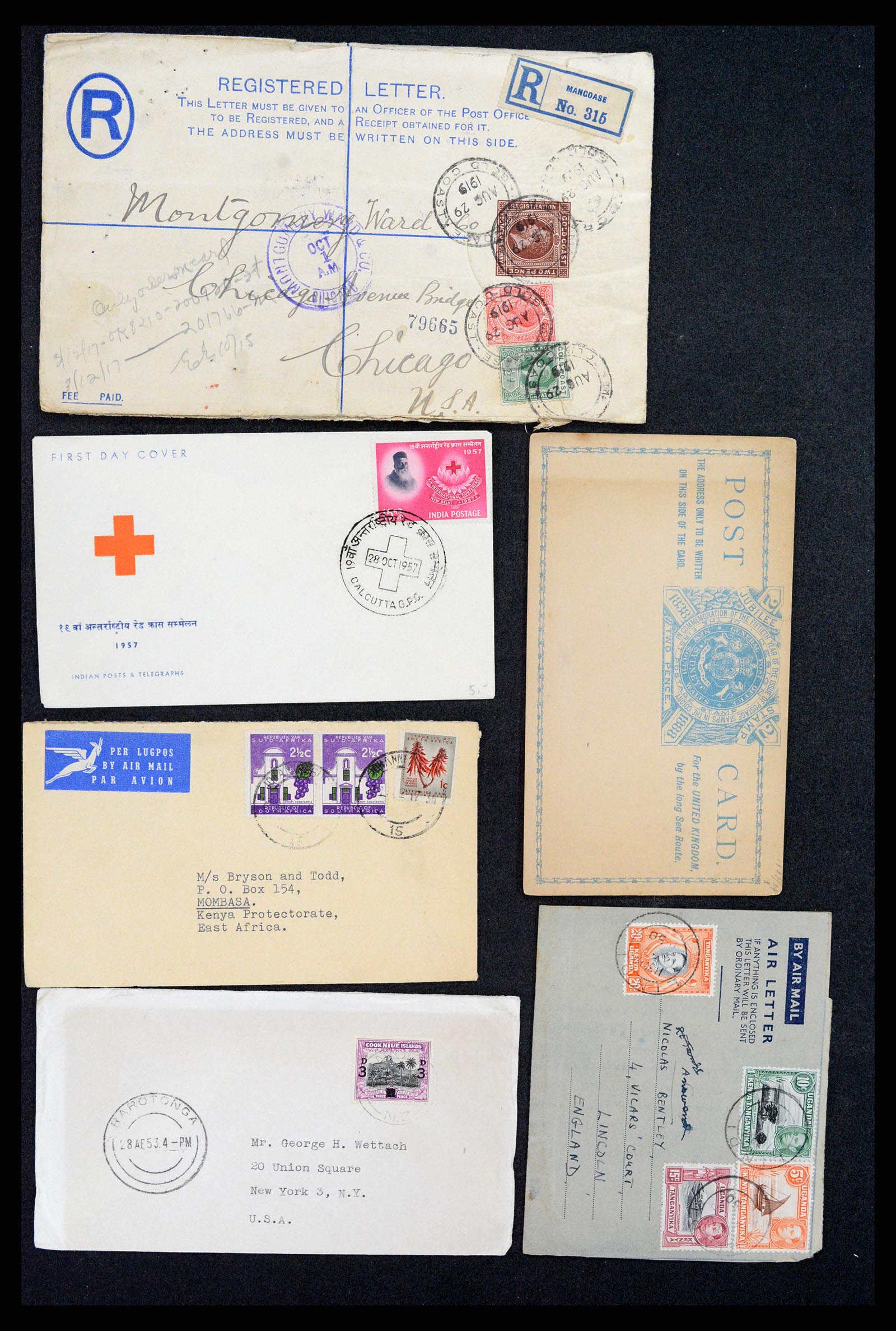 37893 009 - Postzegelverzameling 37893 Engelse koloniën brieven 1888-1960.
