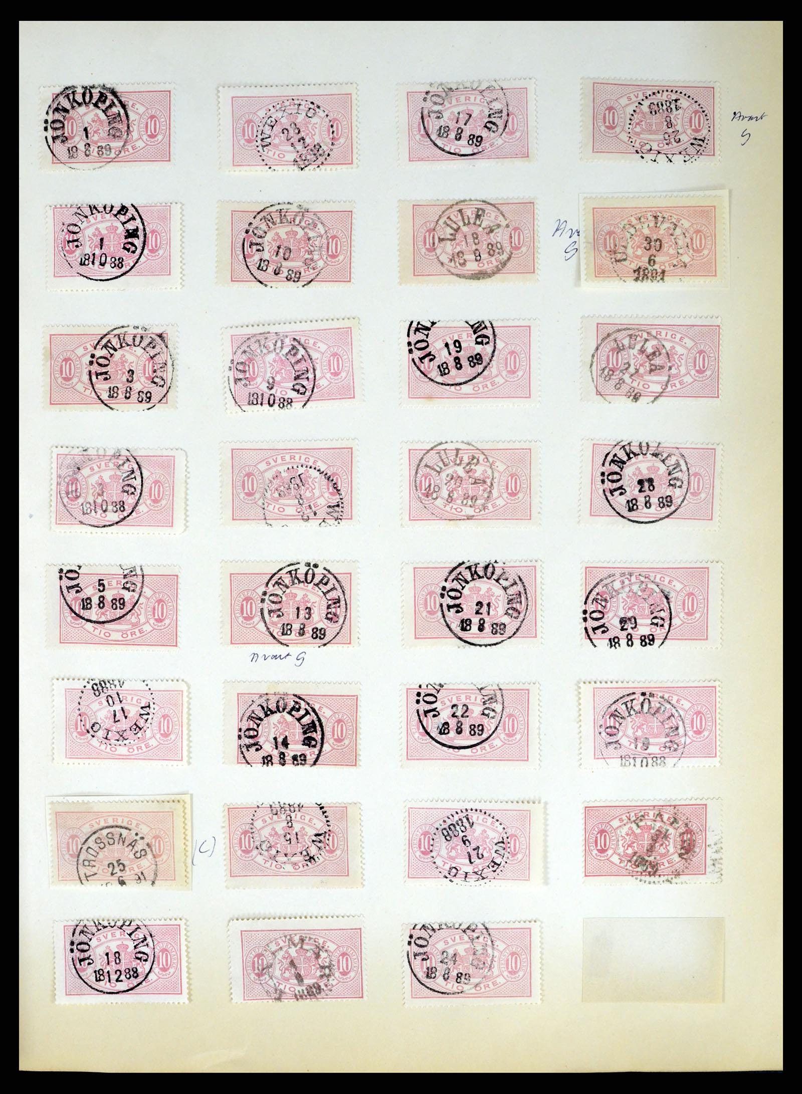 37916 008 - Stamp Collection 37916 Sweden cancels 1874-1896.