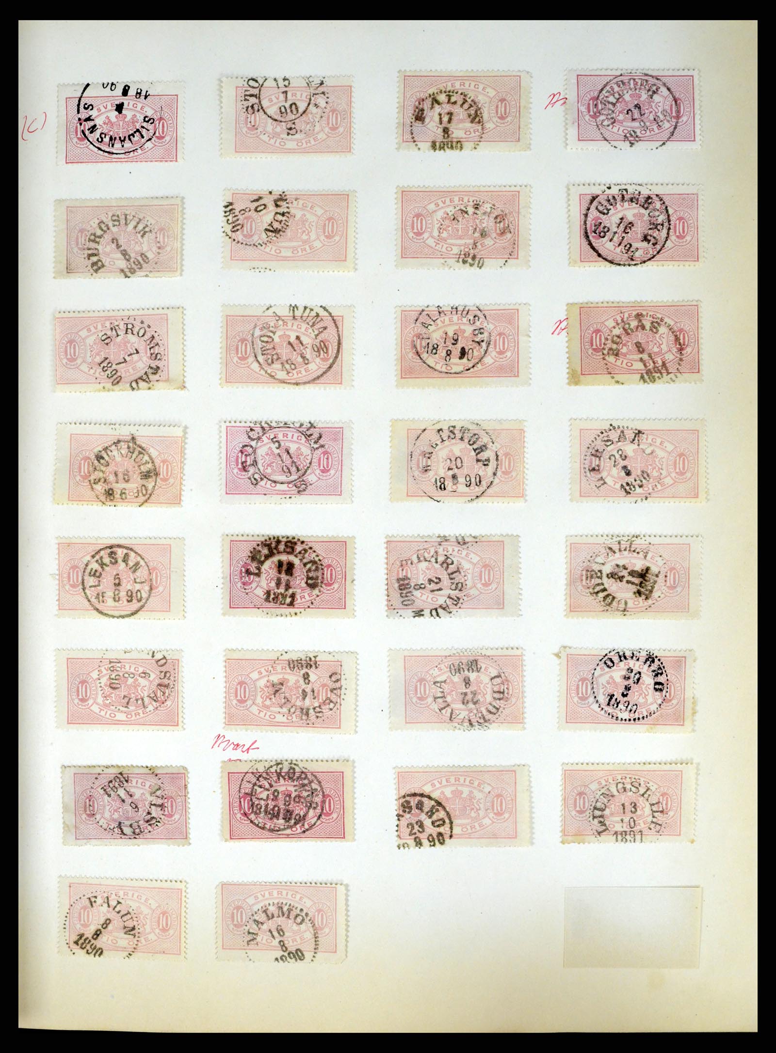 37916 015 - Stamp Collection 37916 Sweden cancels 1874-1896.