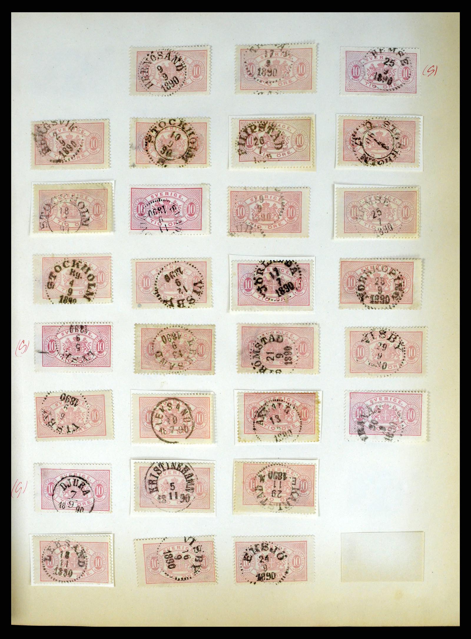 37916 016 - Stamp Collection 37916 Sweden cancels 1874-1896.