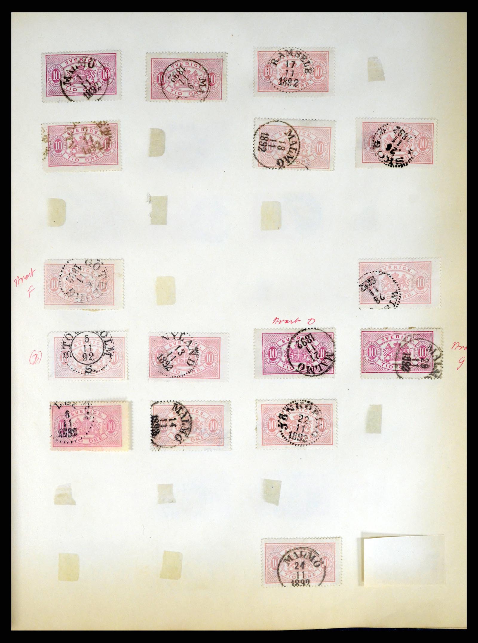 37916 037 - Stamp Collection 37916 Sweden cancels 1874-1896.