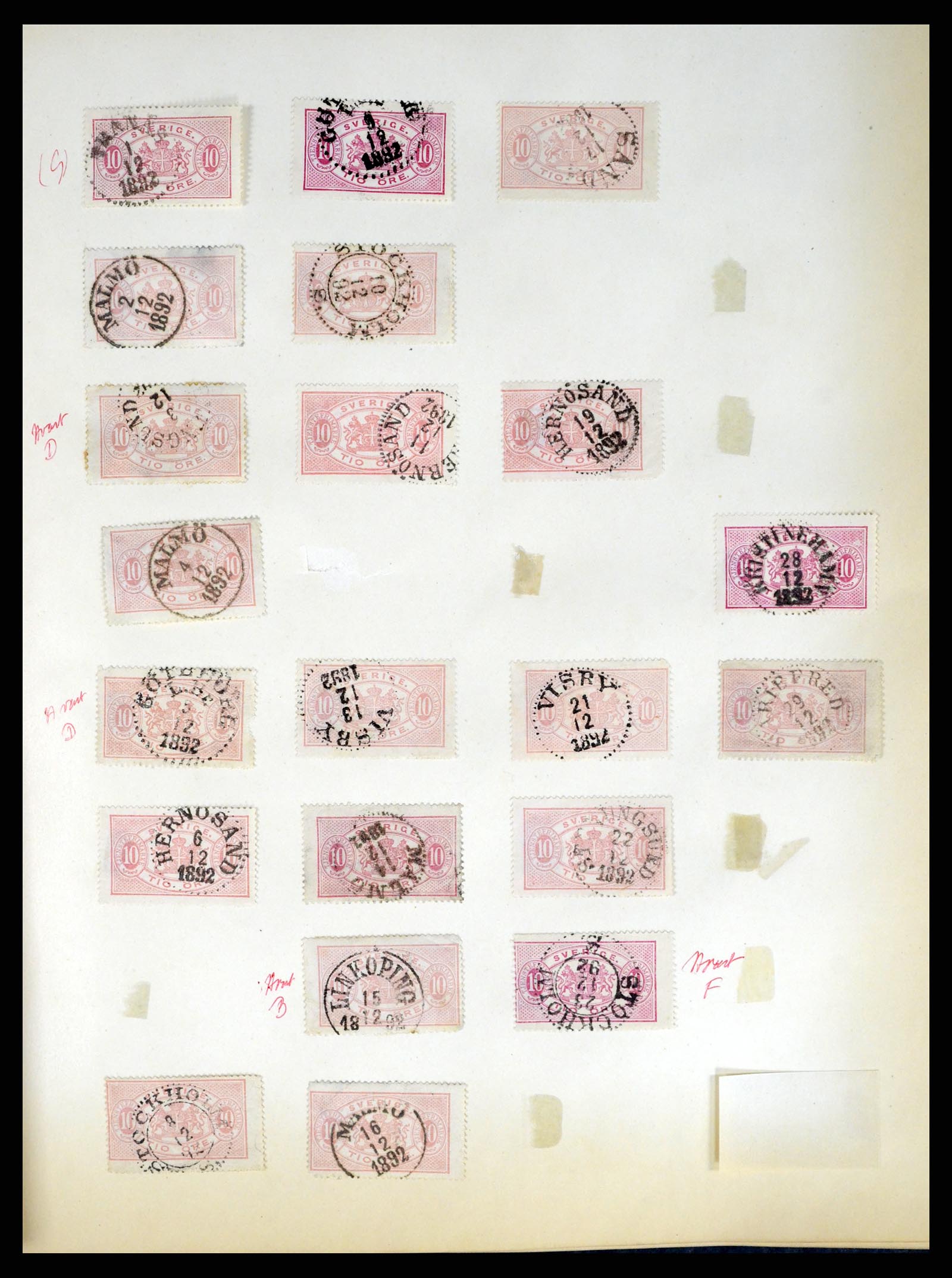 37916 038 - Stamp Collection 37916 Sweden cancels 1874-1896.
