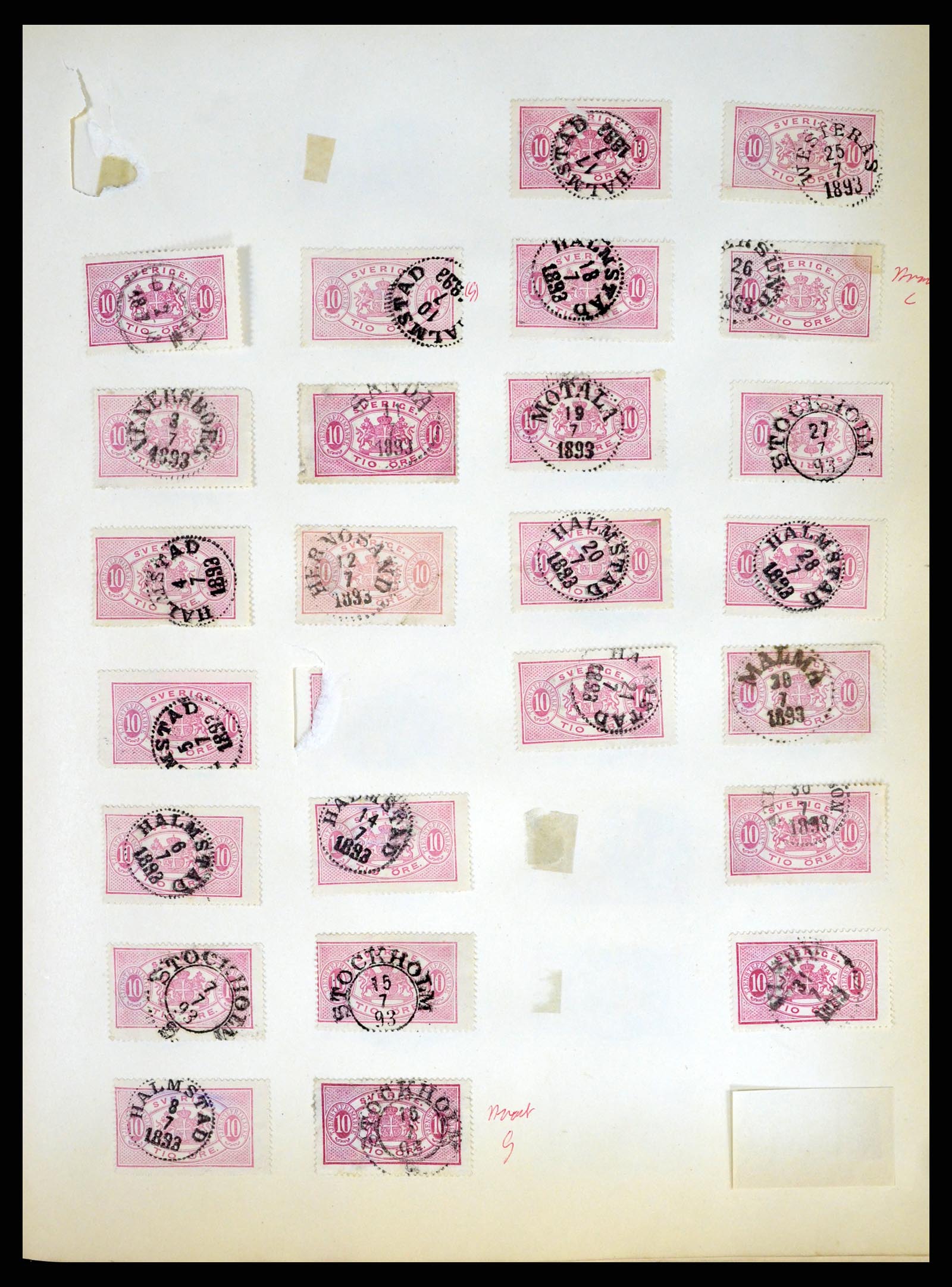 37916 045 - Stamp Collection 37916 Sweden cancels 1874-1896.