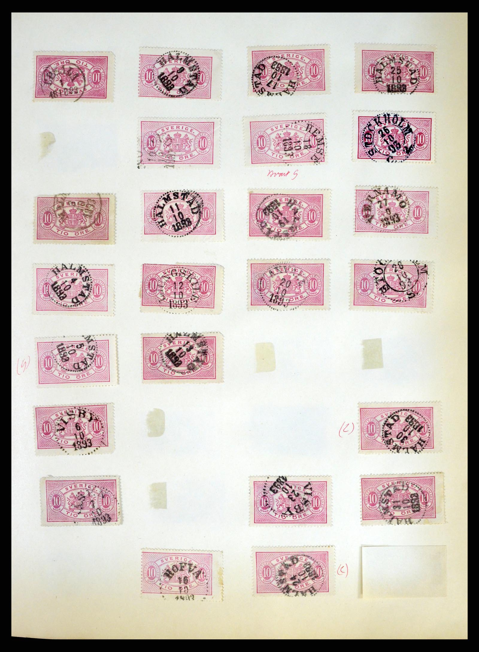 37916 048 - Stamp Collection 37916 Sweden cancels 1874-1896.