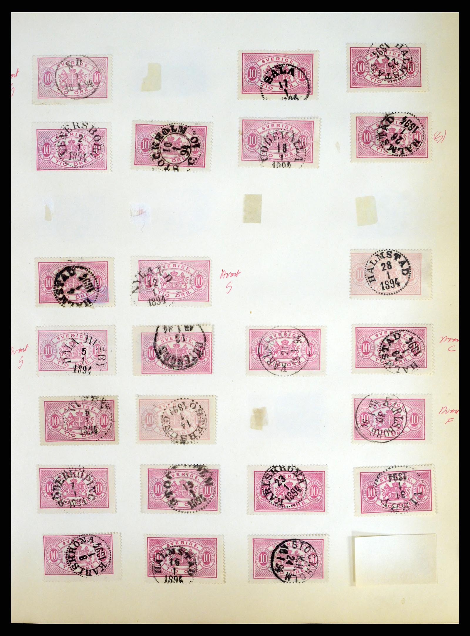 37916 051 - Stamp Collection 37916 Sweden cancels 1874-1896.