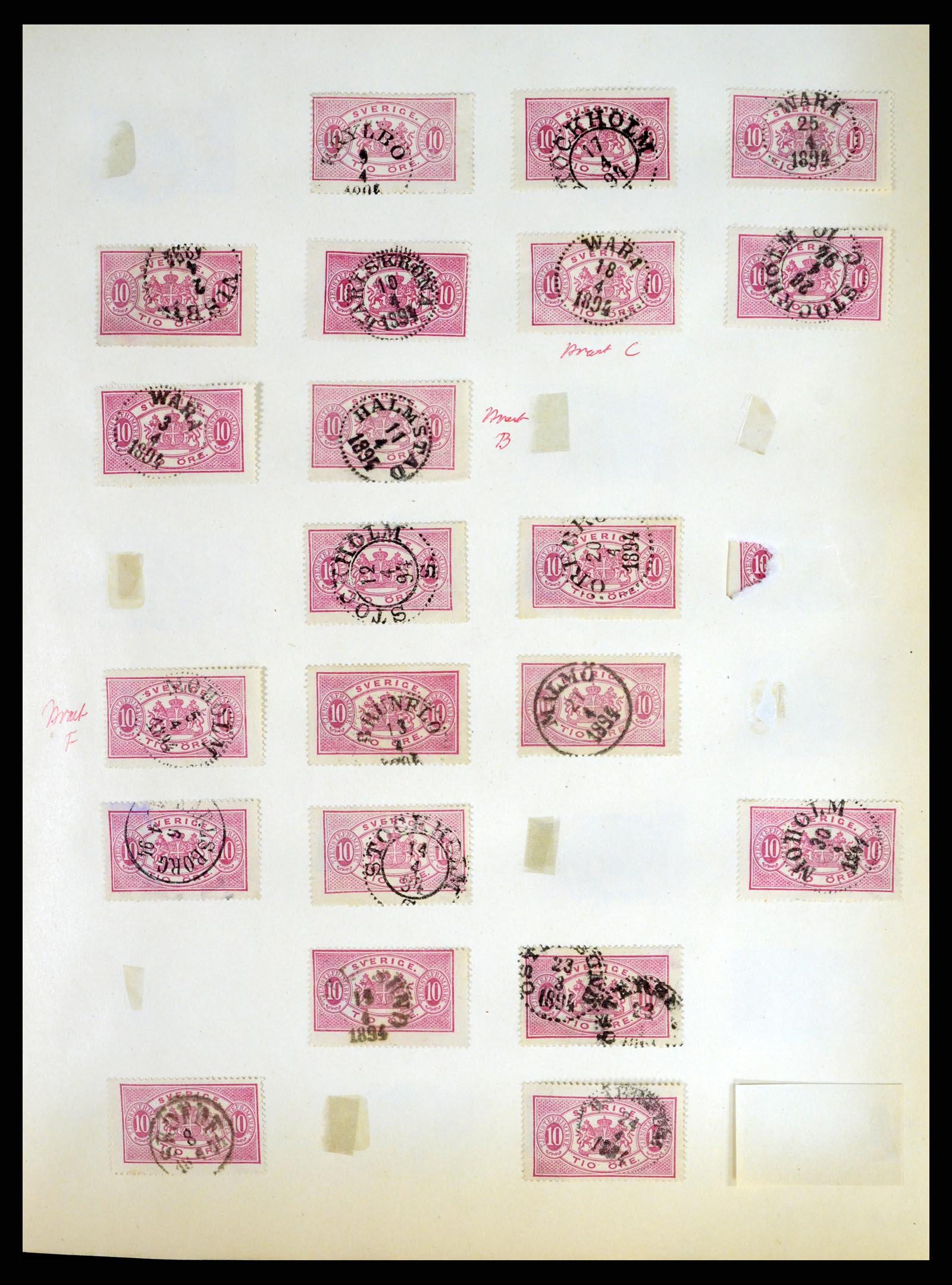 37916 054 - Stamp Collection 37916 Sweden cancels 1874-1896.