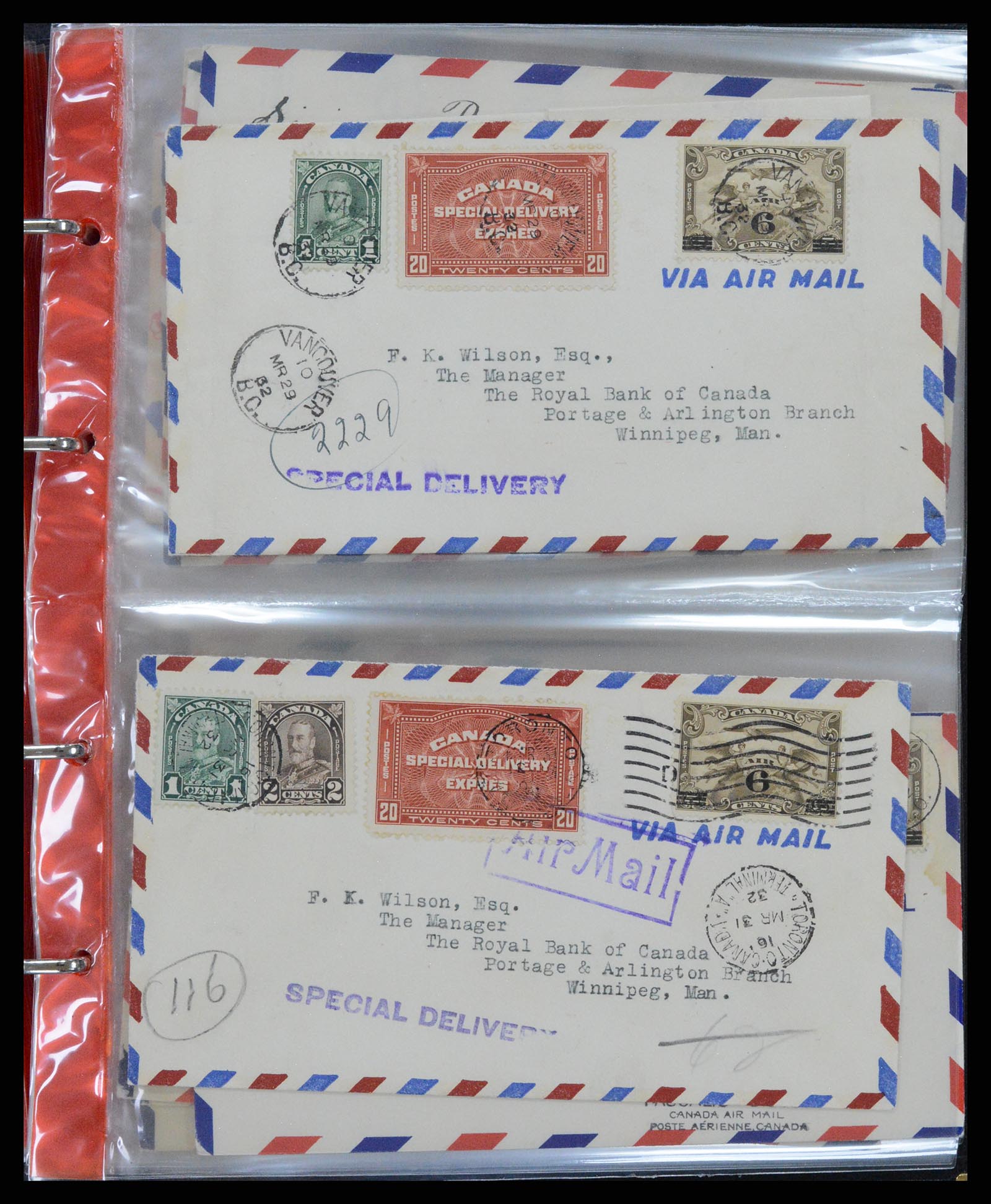 37922 014 - Stamp Collection 37922 Canada airmail covers 1928-1949.