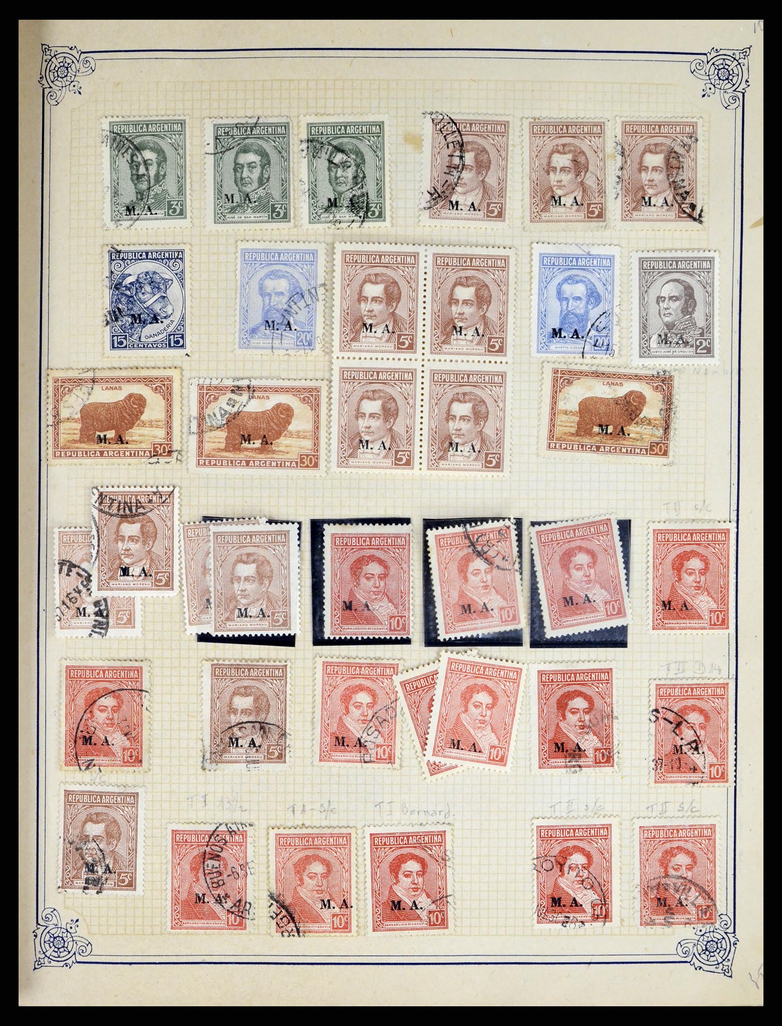 38162 0014 - Postzegelverzameling 38162 Argentinië dienst 1913-1931.