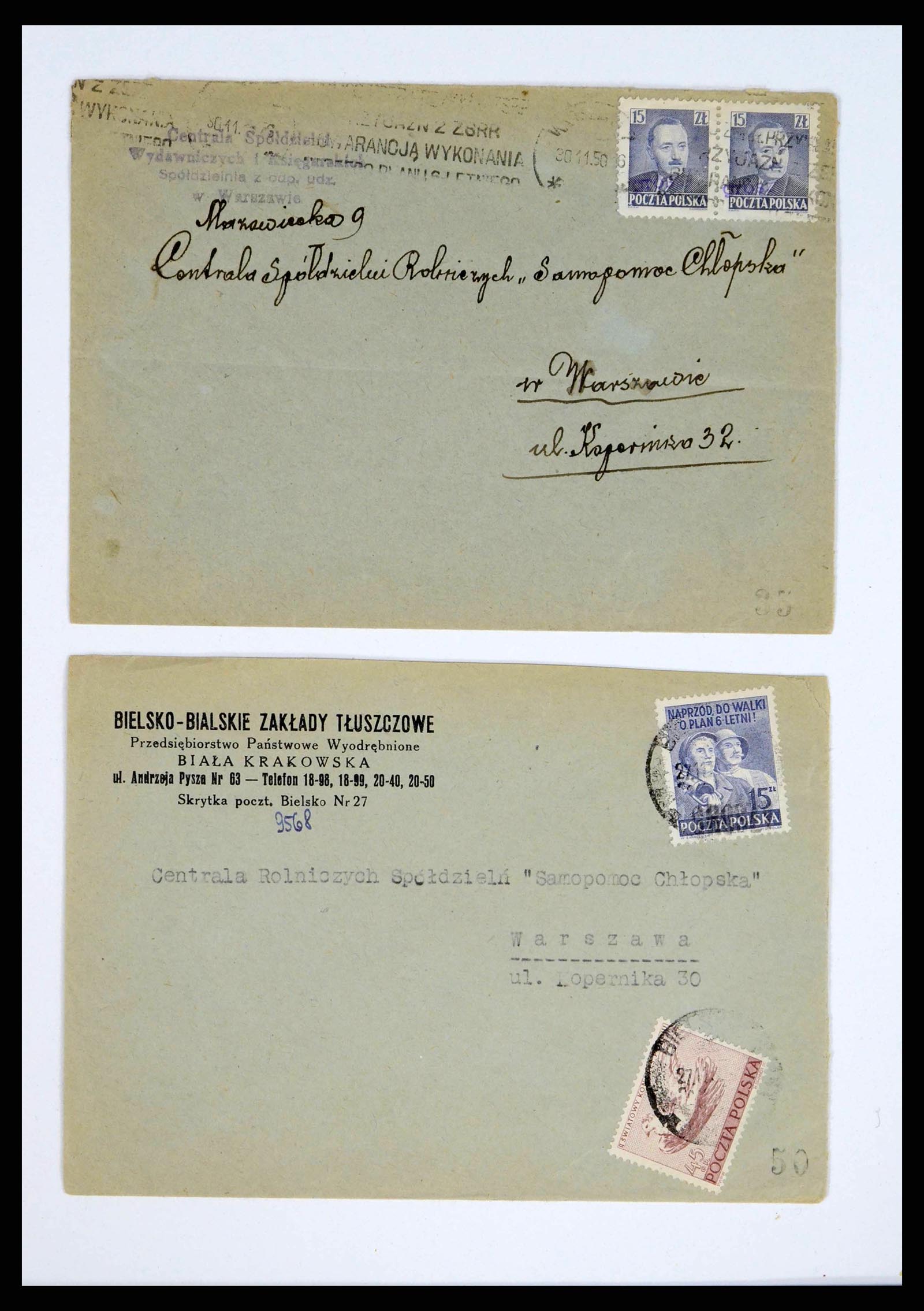 38201 0002 - Postzegelverzameling 38201 Groszy opdrukken op brief 1950-1951.