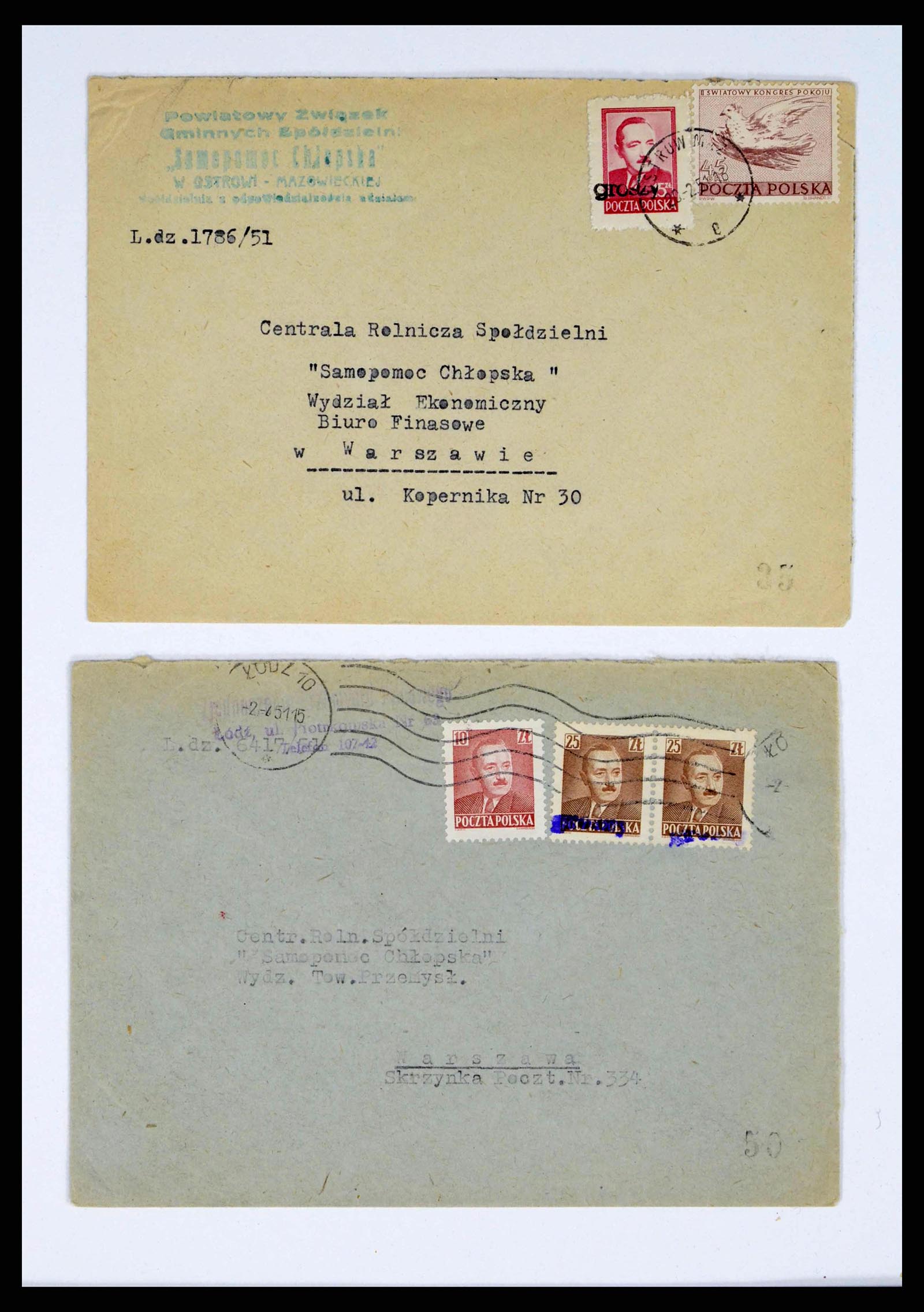 38201 0003 - Postzegelverzameling 38201 Groszy opdrukken op brief 1950-1951.