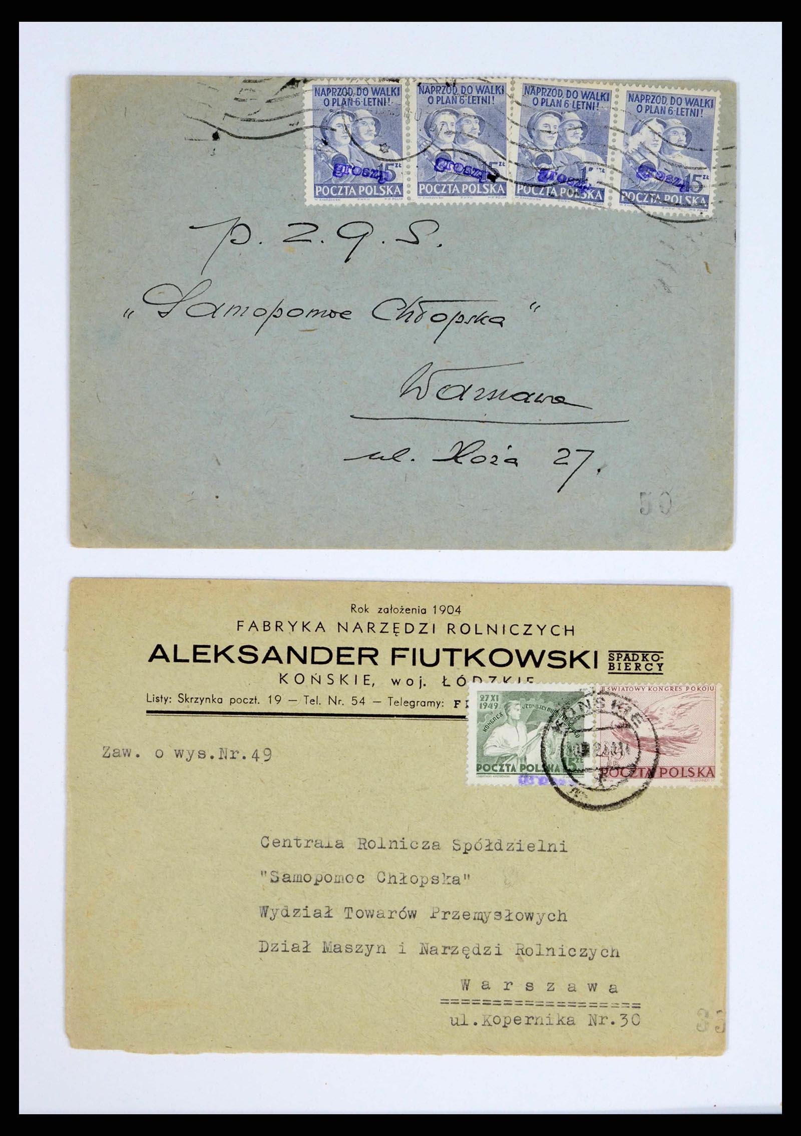 38201 0004 - Postzegelverzameling 38201 Groszy opdrukken op brief 1950-1951.
