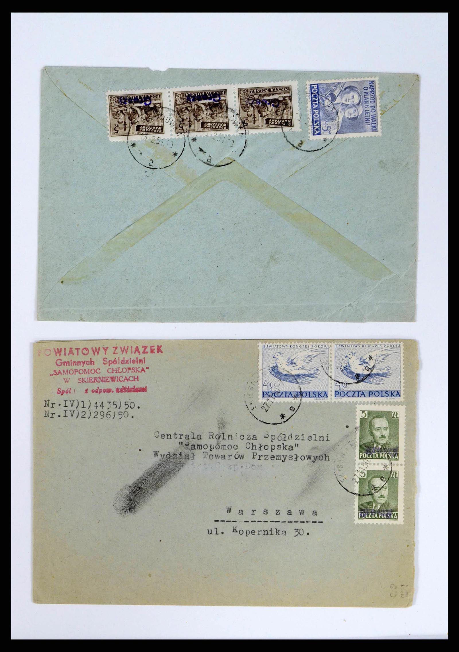 38201 0005 - Postzegelverzameling 38201 Groszy opdrukken op brief 1950-1951.