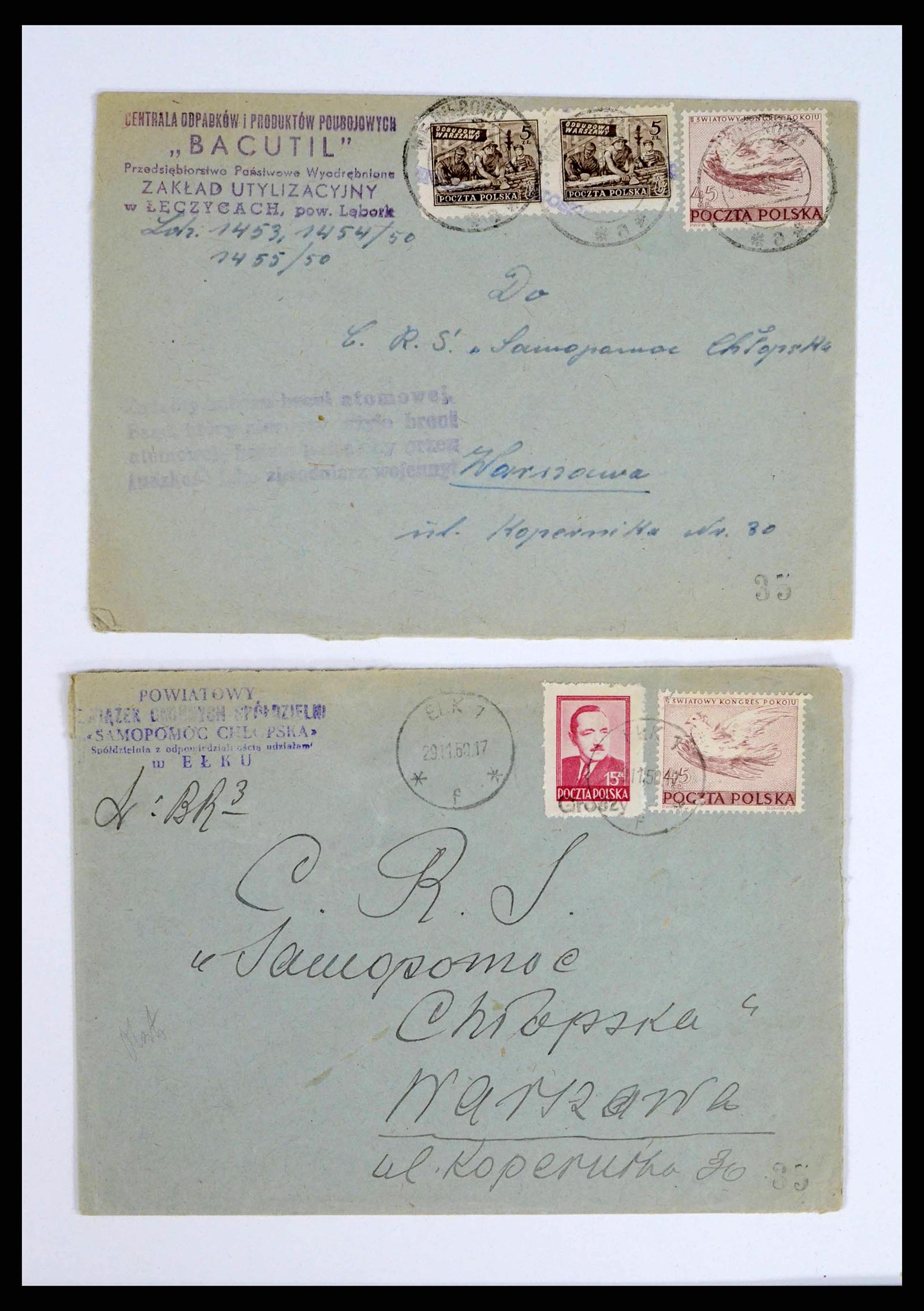 38201 0006 - Postzegelverzameling 38201 Groszy opdrukken op brief 1950-1951.