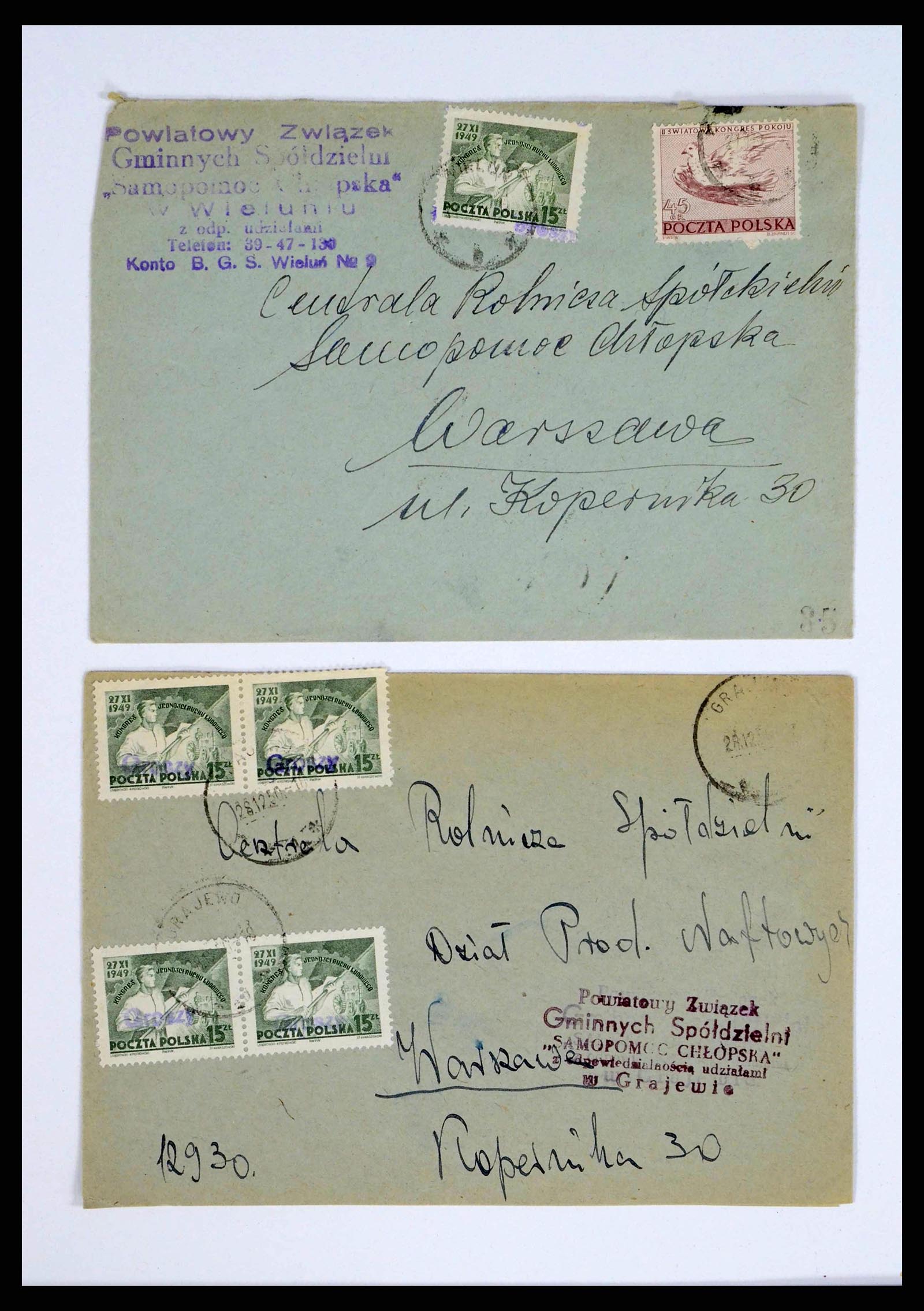 38201 0007 - Postzegelverzameling 38201 Groszy opdrukken op brief 1950-1951.