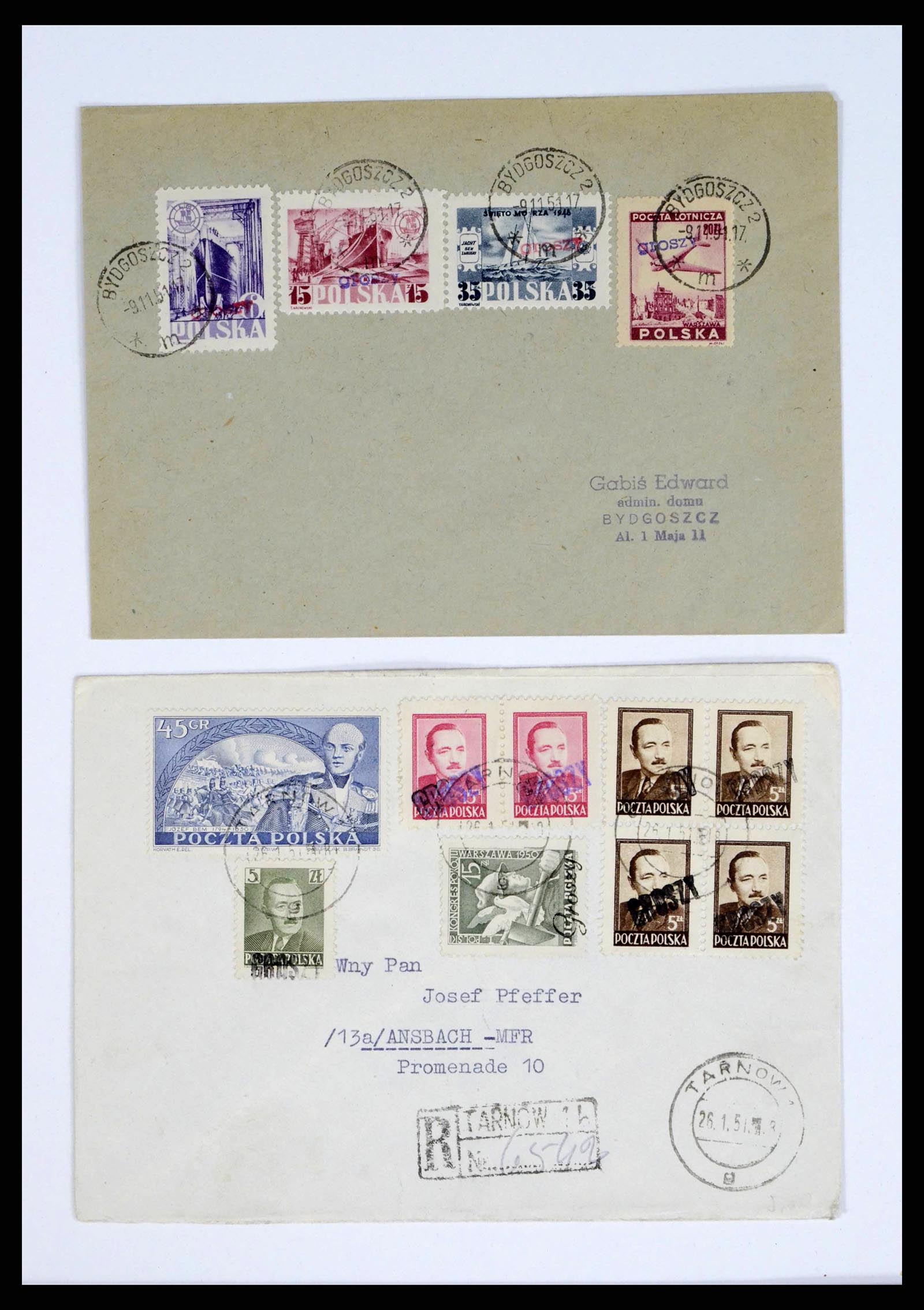 38201 0010 - Stamp collection 38201 Groszy overprints on cover 1950-1951.