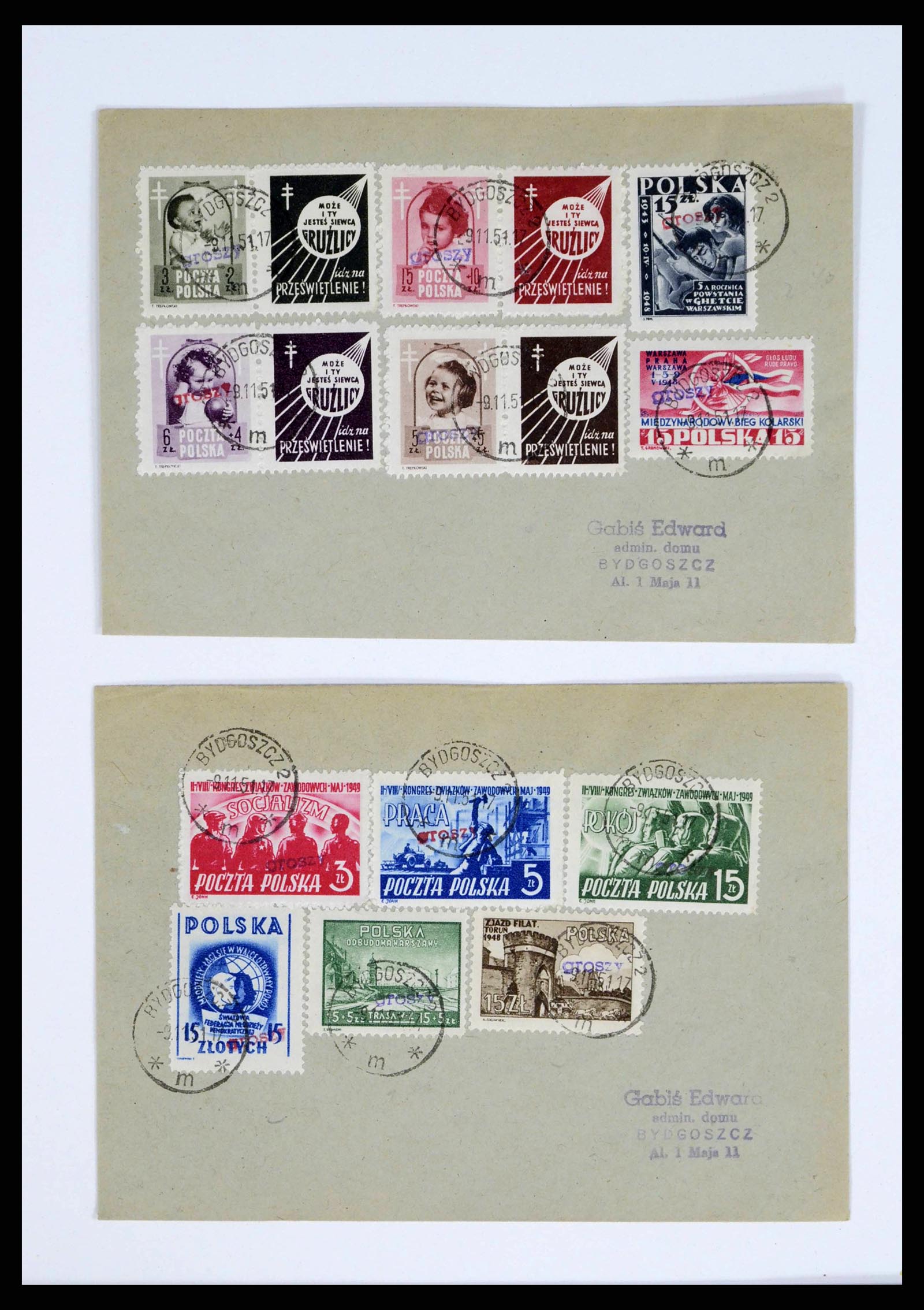 38201 0011 - Stamp collection 38201 Groszy overprints on cover 1950-1951.