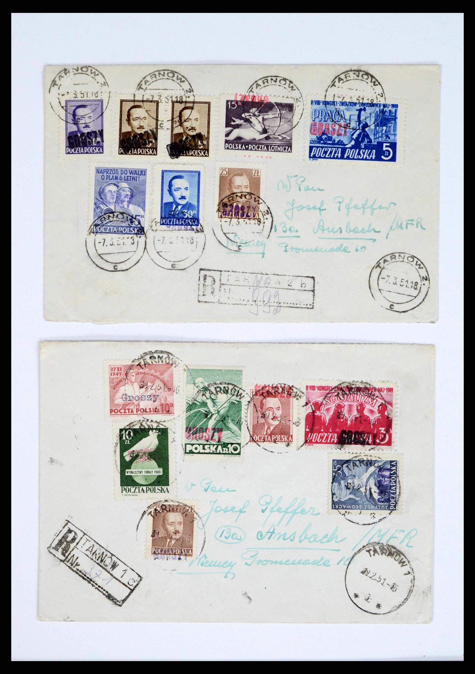38201 0012 - Postzegelverzameling 38201 Groszy opdrukken op brief 1950-1951.