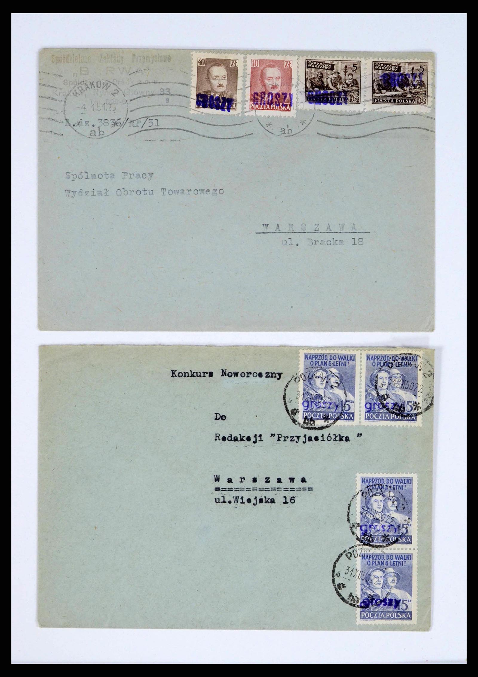 38201 0015 - Postzegelverzameling 38201 Groszy opdrukken op brief 1950-1951.