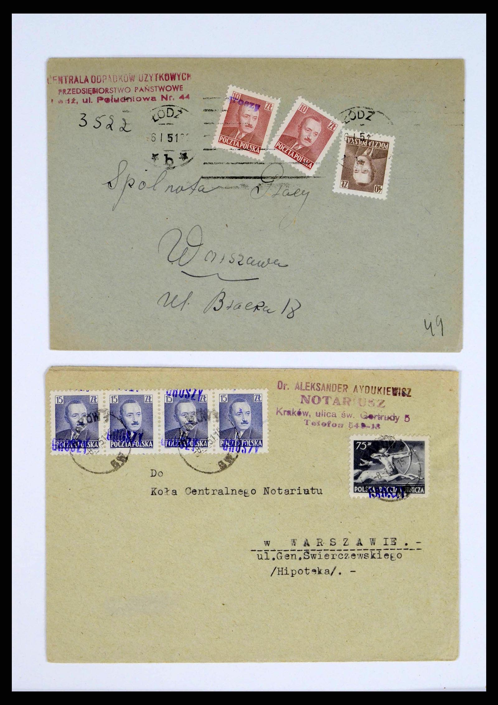 38201 0016 - Stamp collection 38201 Groszy overprints on cover 1950-1951.