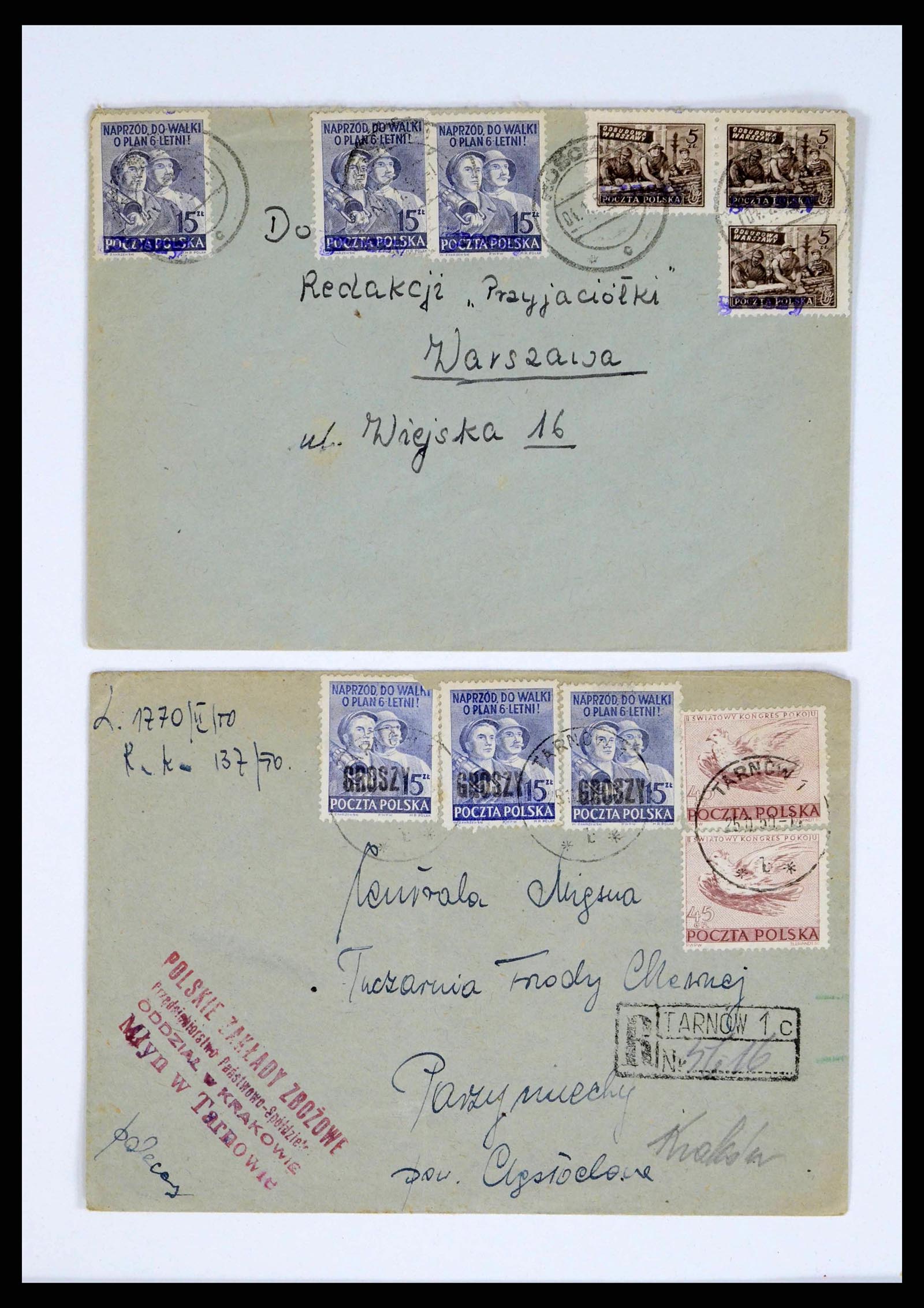 38201 0017 - Postzegelverzameling 38201 Groszy opdrukken op brief 1950-1951.