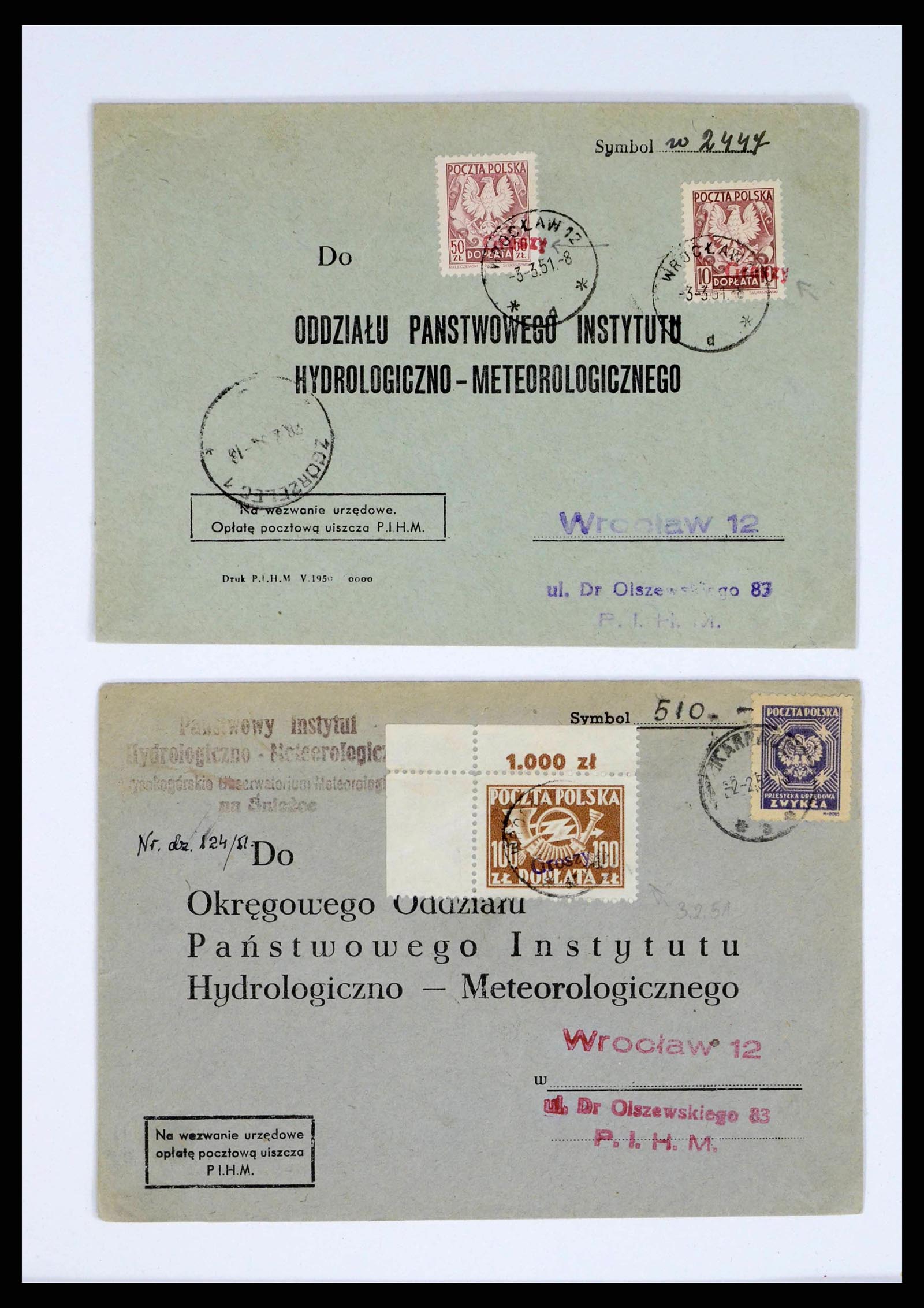 38201 0018 - Postzegelverzameling 38201 Groszy opdrukken op brief 1950-1951.