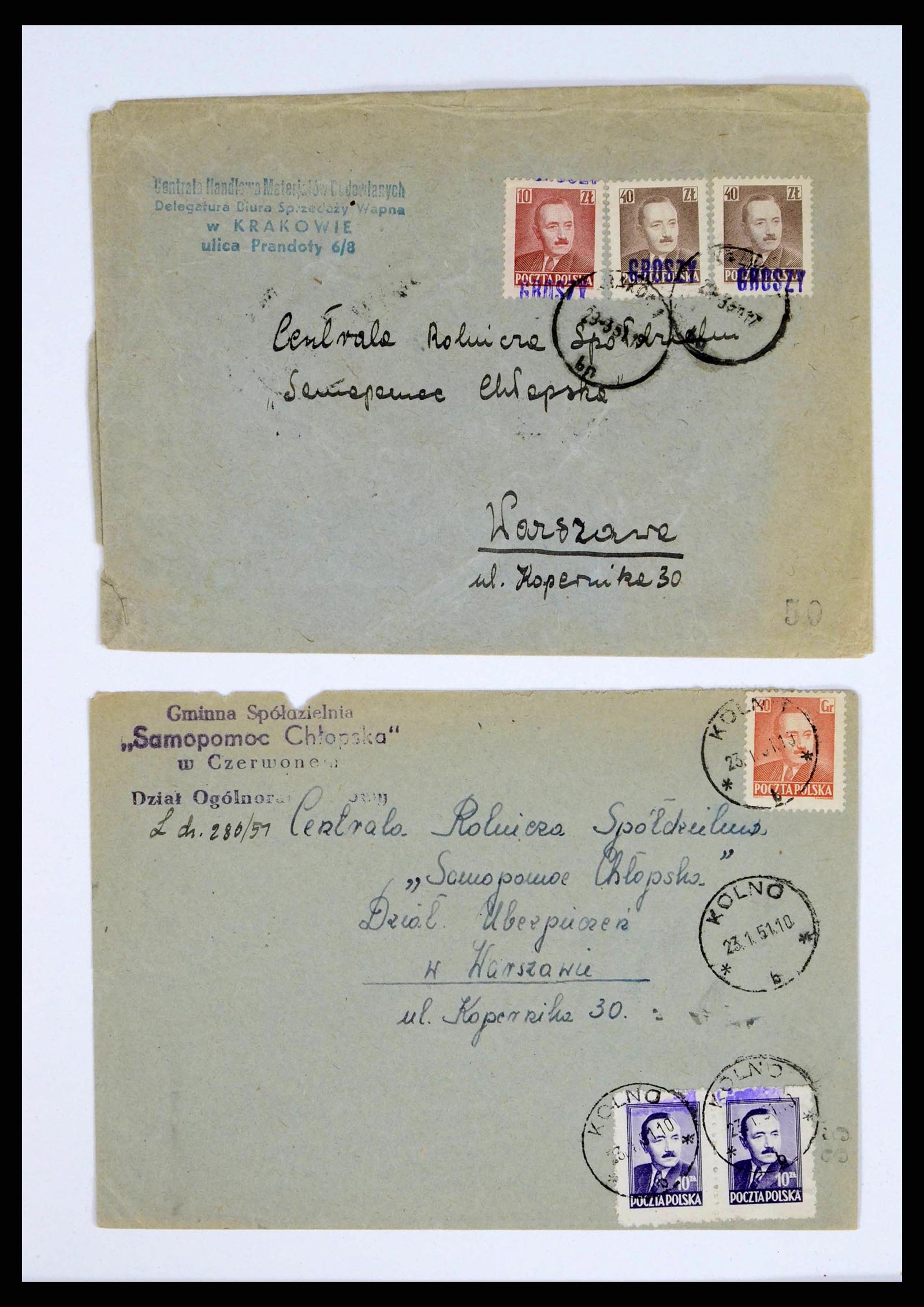38201 0019 - Postzegelverzameling 38201 Groszy opdrukken op brief 1950-1951.