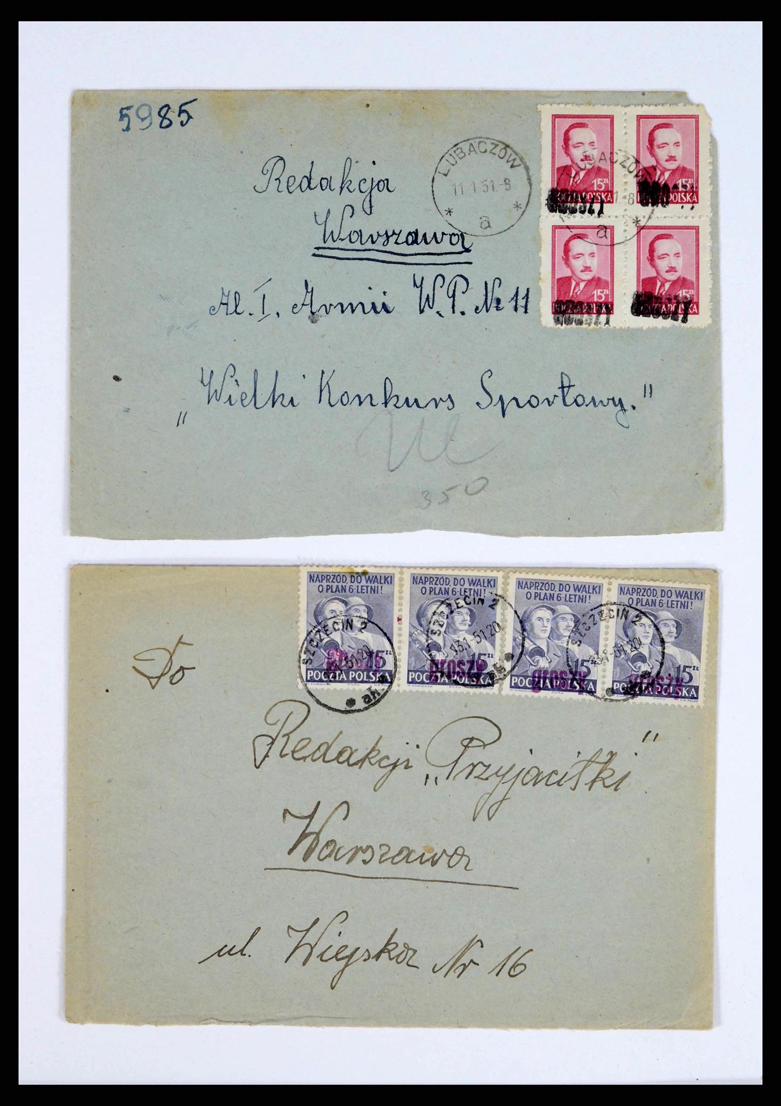 38201 0020 - Postzegelverzameling 38201 Groszy opdrukken op brief 1950-1951.
