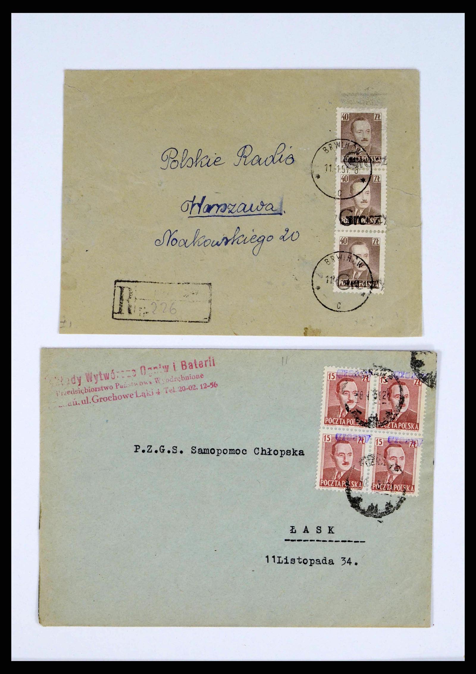 38201 0021 - Stamp collection 38201 Groszy overprints on cover 1950-1951.