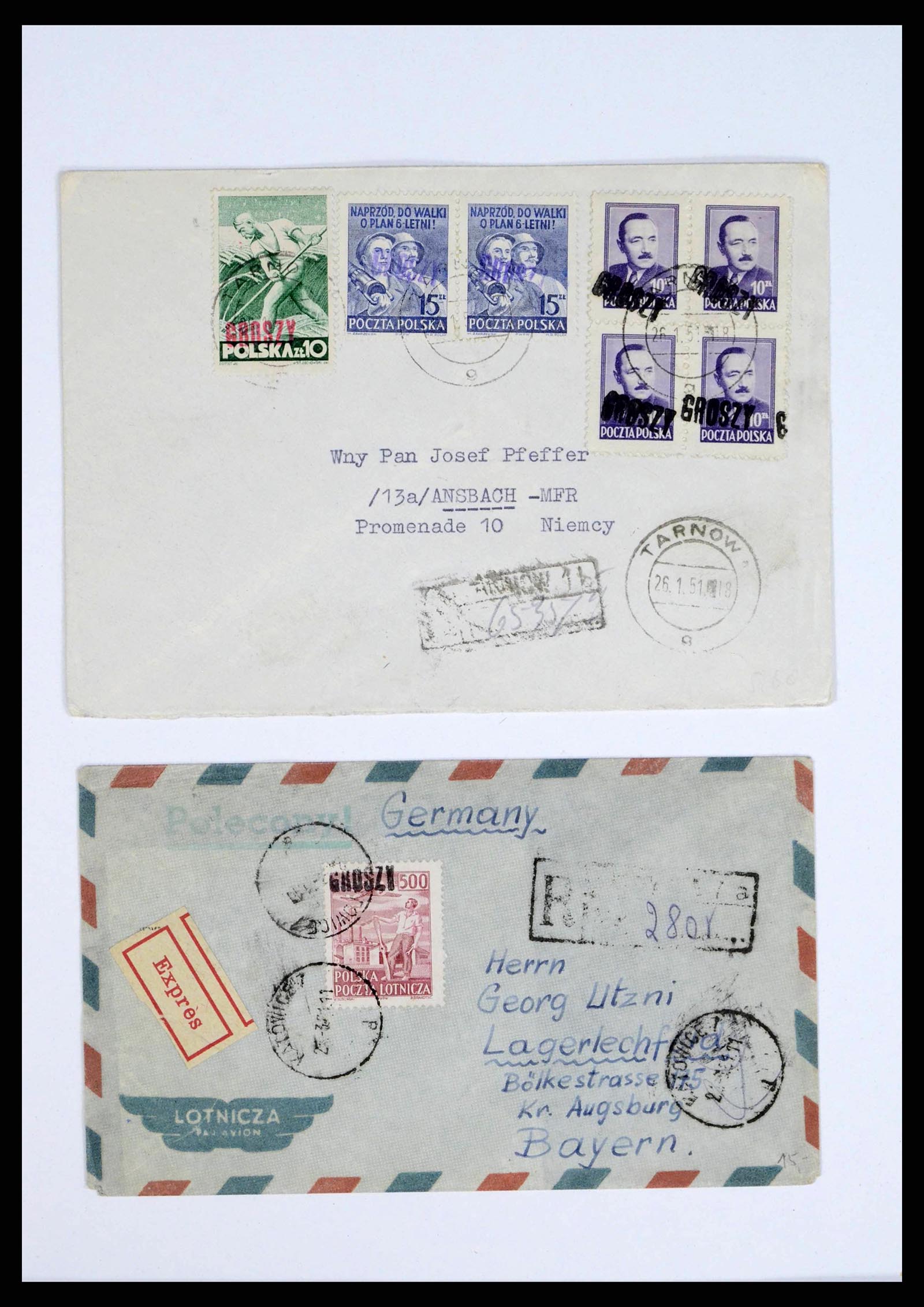 38201 0024 - Stamp collection 38201 Groszy overprints on cover 1950-1951.
