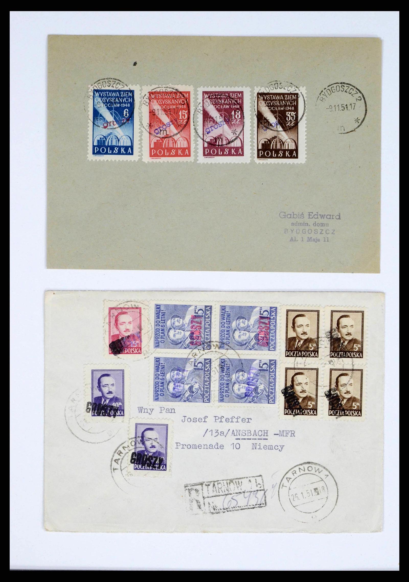 38201 0025 - Stamp collection 38201 Groszy overprints on cover 1950-1951.