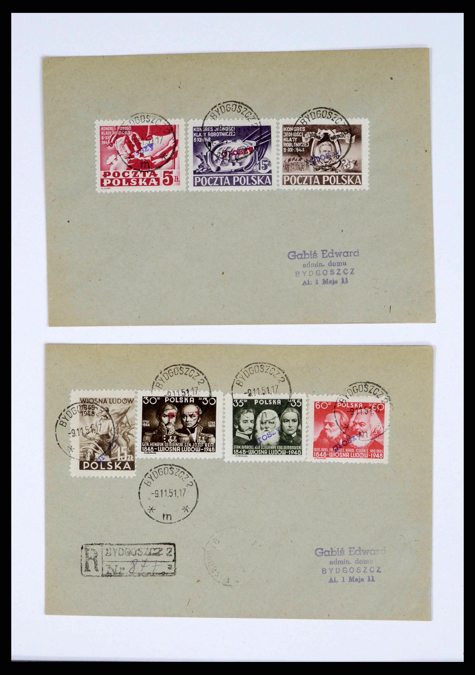38201 0026 - Stamp collection 38201 Groszy overprints on cover 1950-1951.