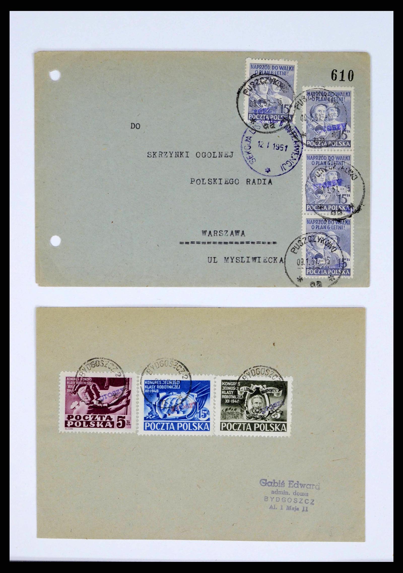 38201 0027 - Stamp collection 38201 Groszy overprints on cover 1950-1951.
