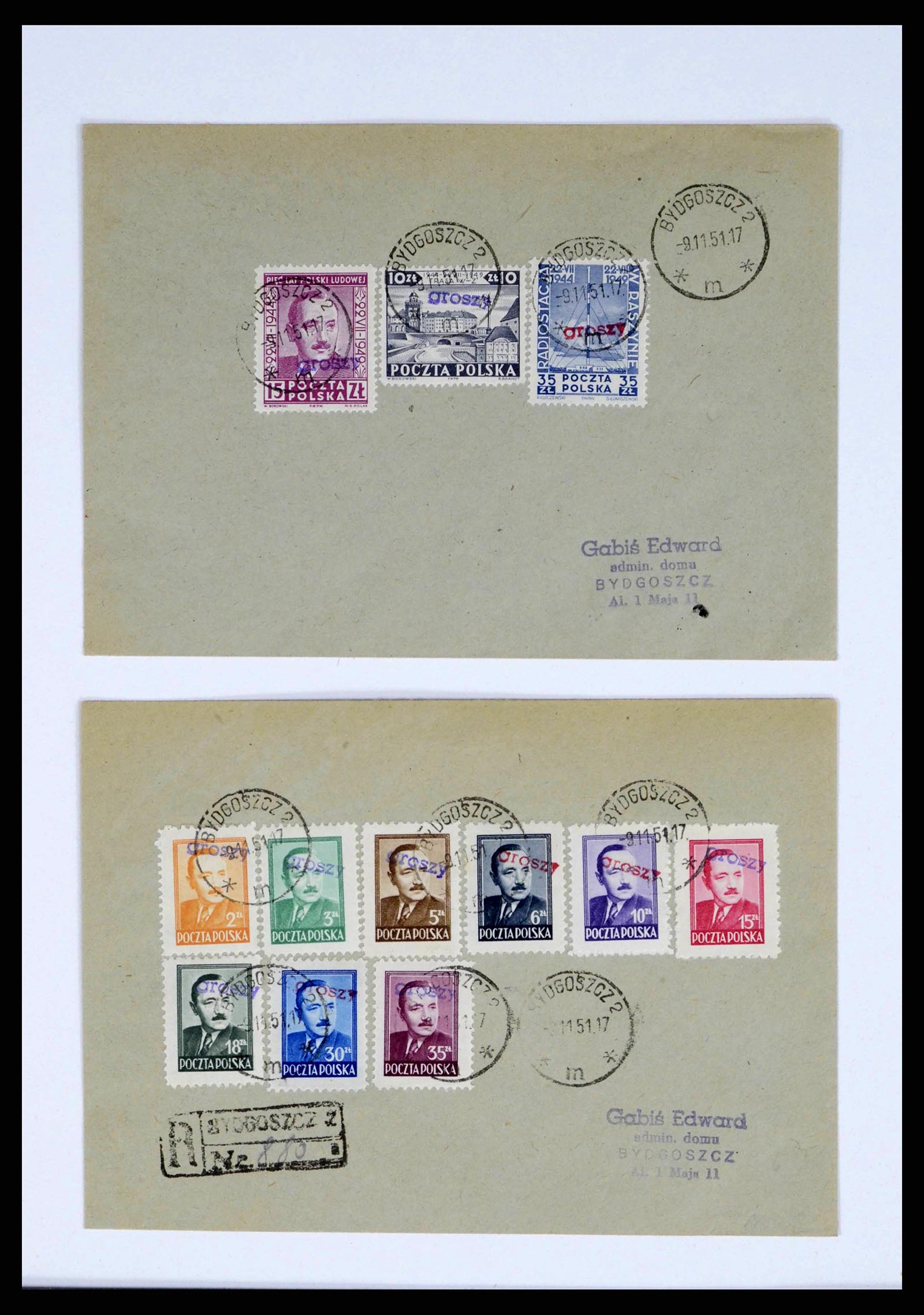 38201 0029 - Stamp collection 38201 Groszy overprints on cover 1950-1951.
