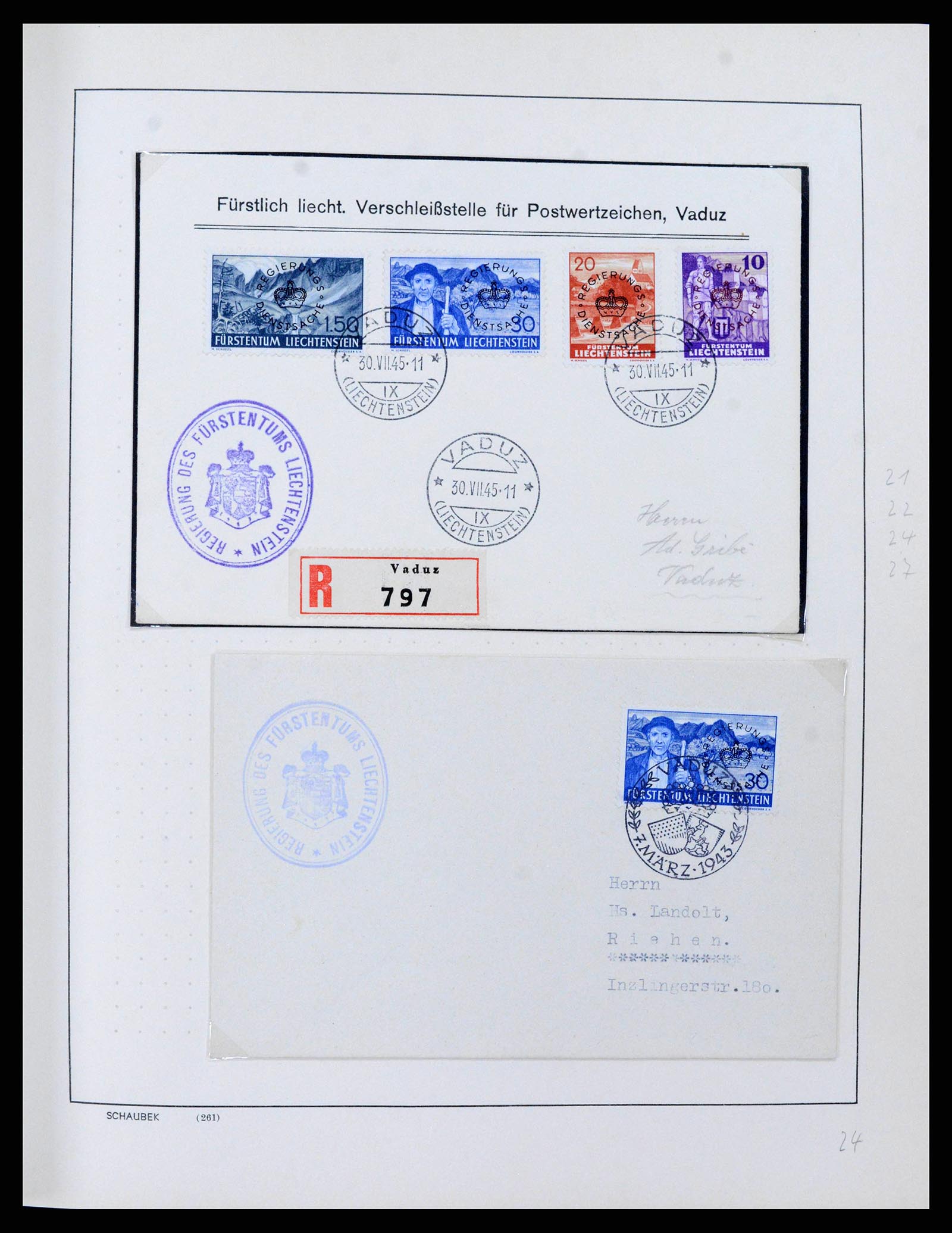 38204 0026 - Postzegelverzameling 38204 Liechtenstein dienst brieven 1932-1989.