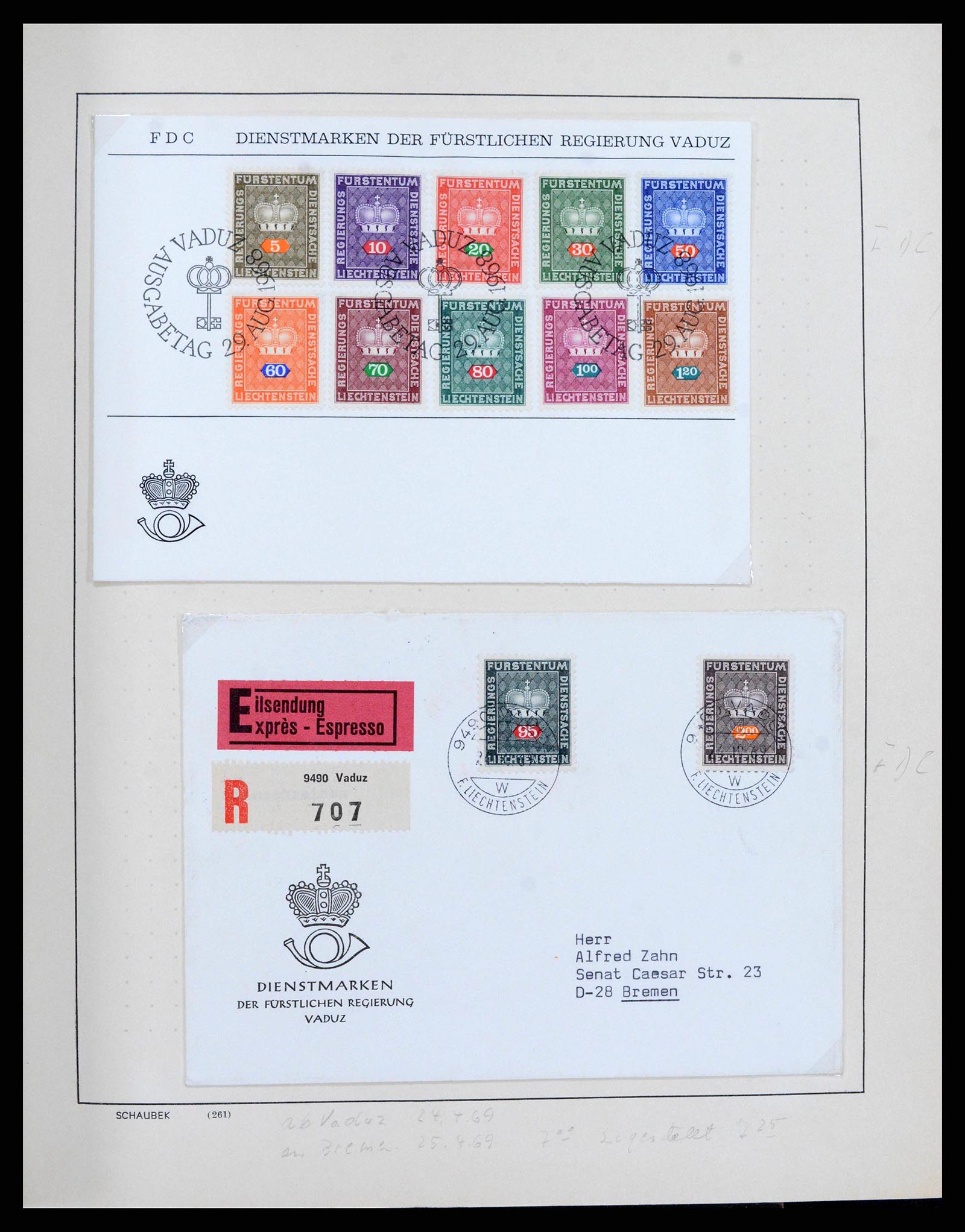 38204 0041 - Postzegelverzameling 38204 Liechtenstein dienst brieven 1932-1989.
