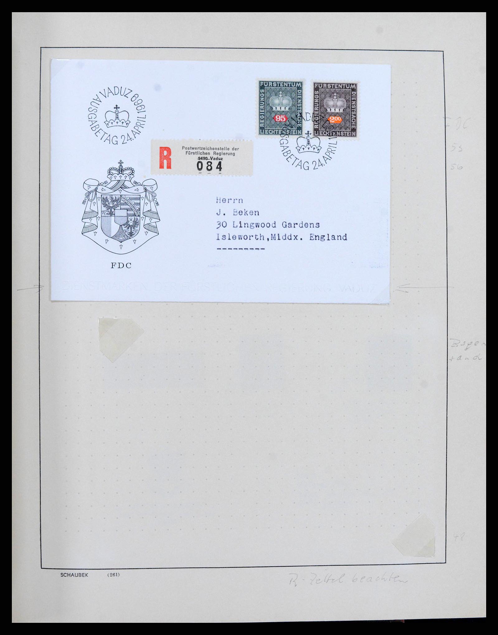 38204 0042 - Postzegelverzameling 38204 Liechtenstein dienst brieven 1932-1989.