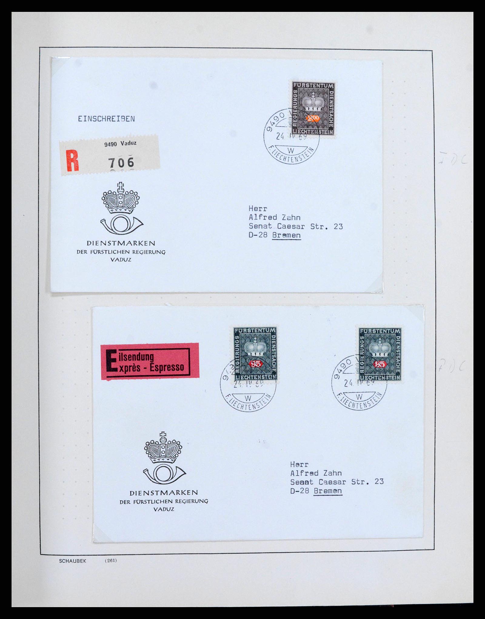 38204 0043 - Postzegelverzameling 38204 Liechtenstein dienst brieven 1932-1989.