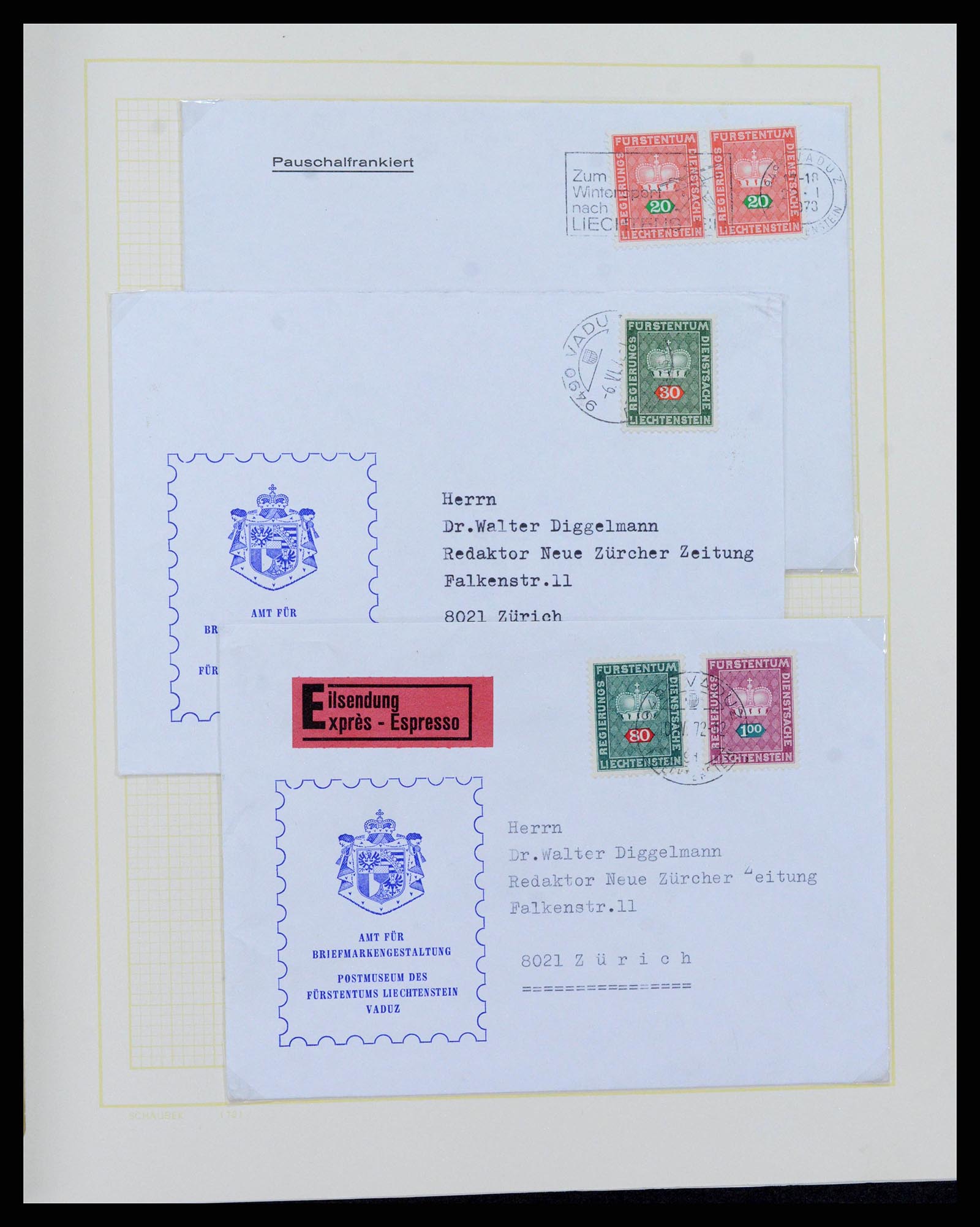 38204 0046 - Postzegelverzameling 38204 Liechtenstein dienst brieven 1932-1989.