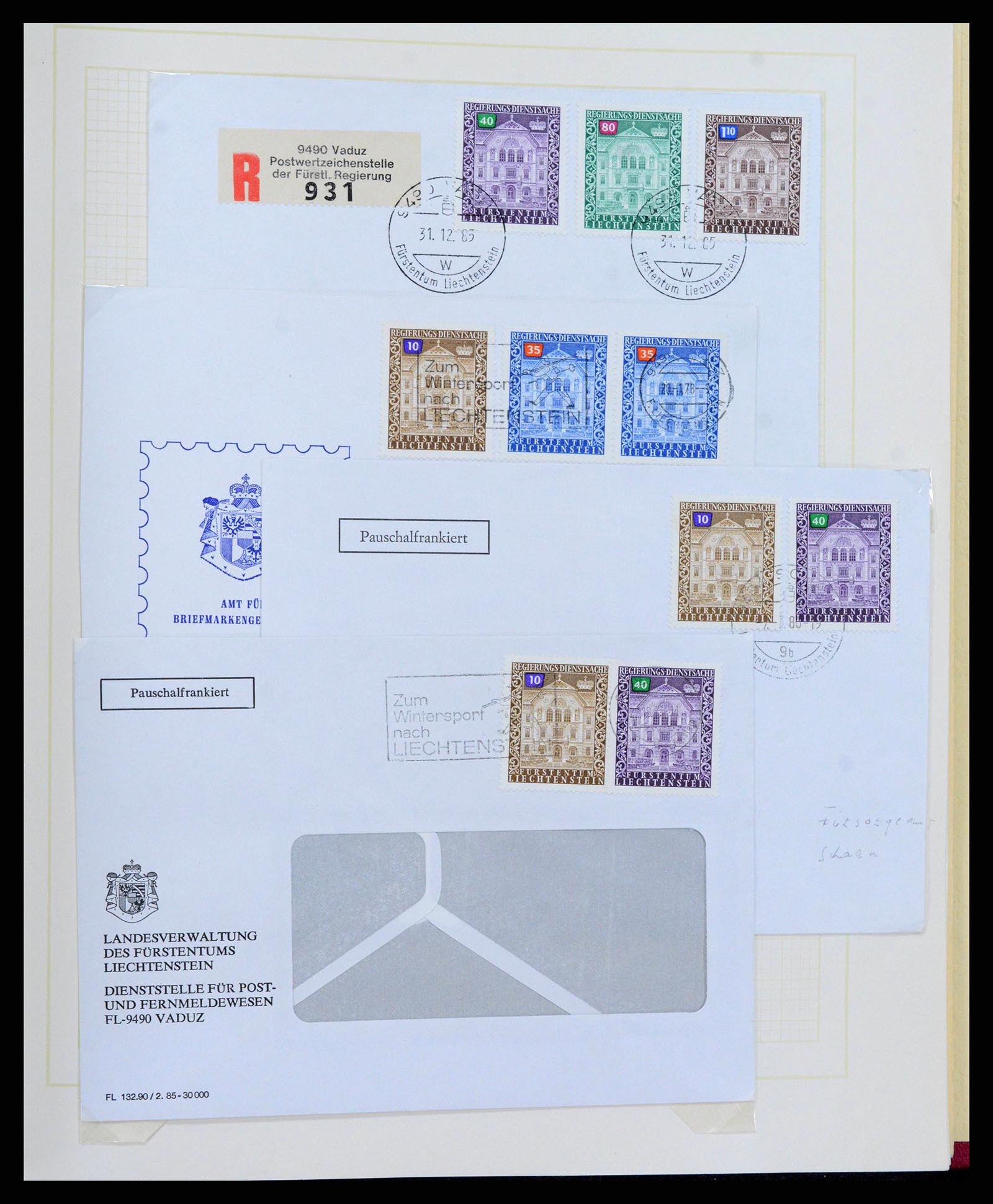 38204 0053 - Postzegelverzameling 38204 Liechtenstein dienst brieven 1932-1989.