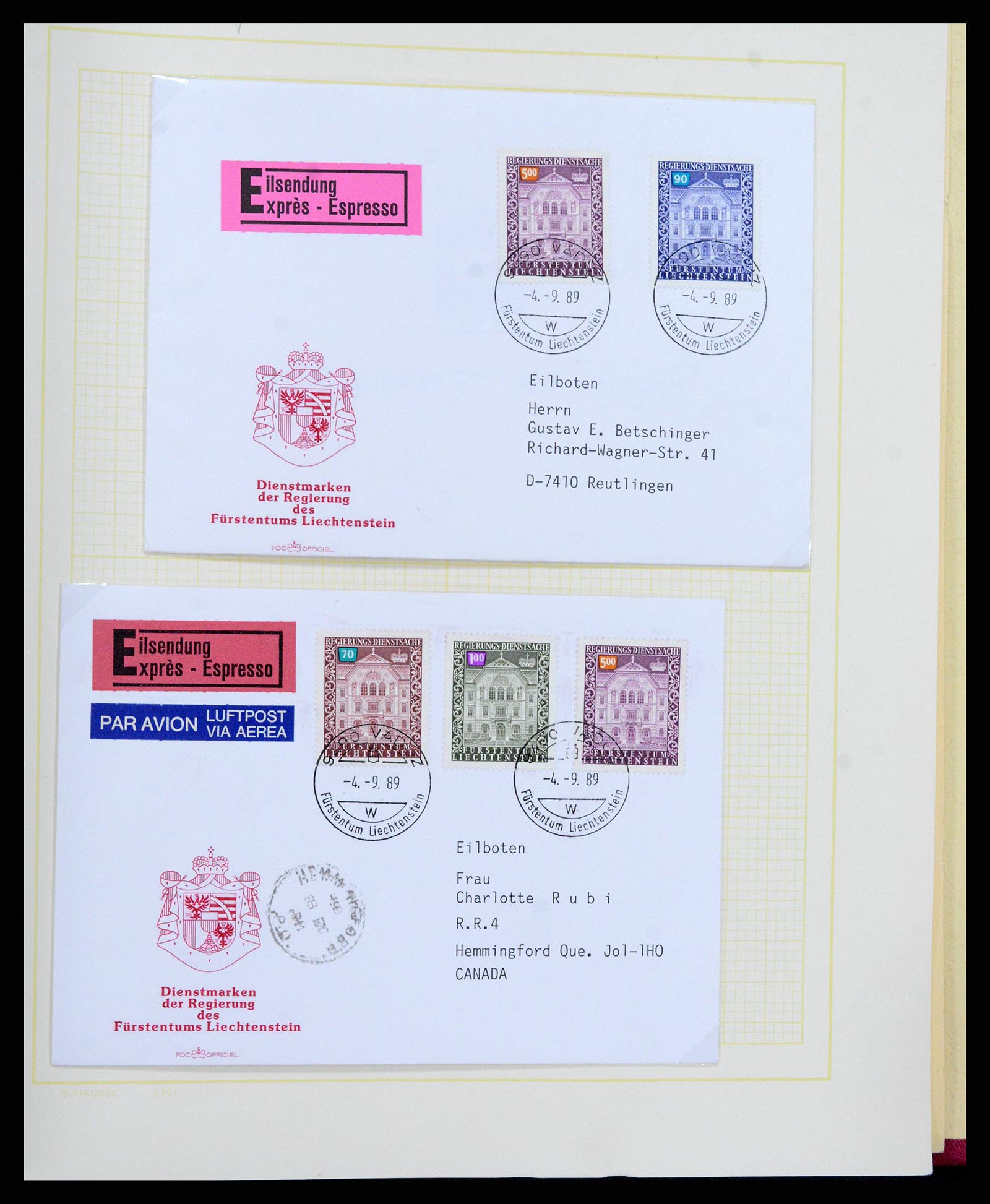 38204 0054 - Postzegelverzameling 38204 Liechtenstein dienst brieven 1932-1989.