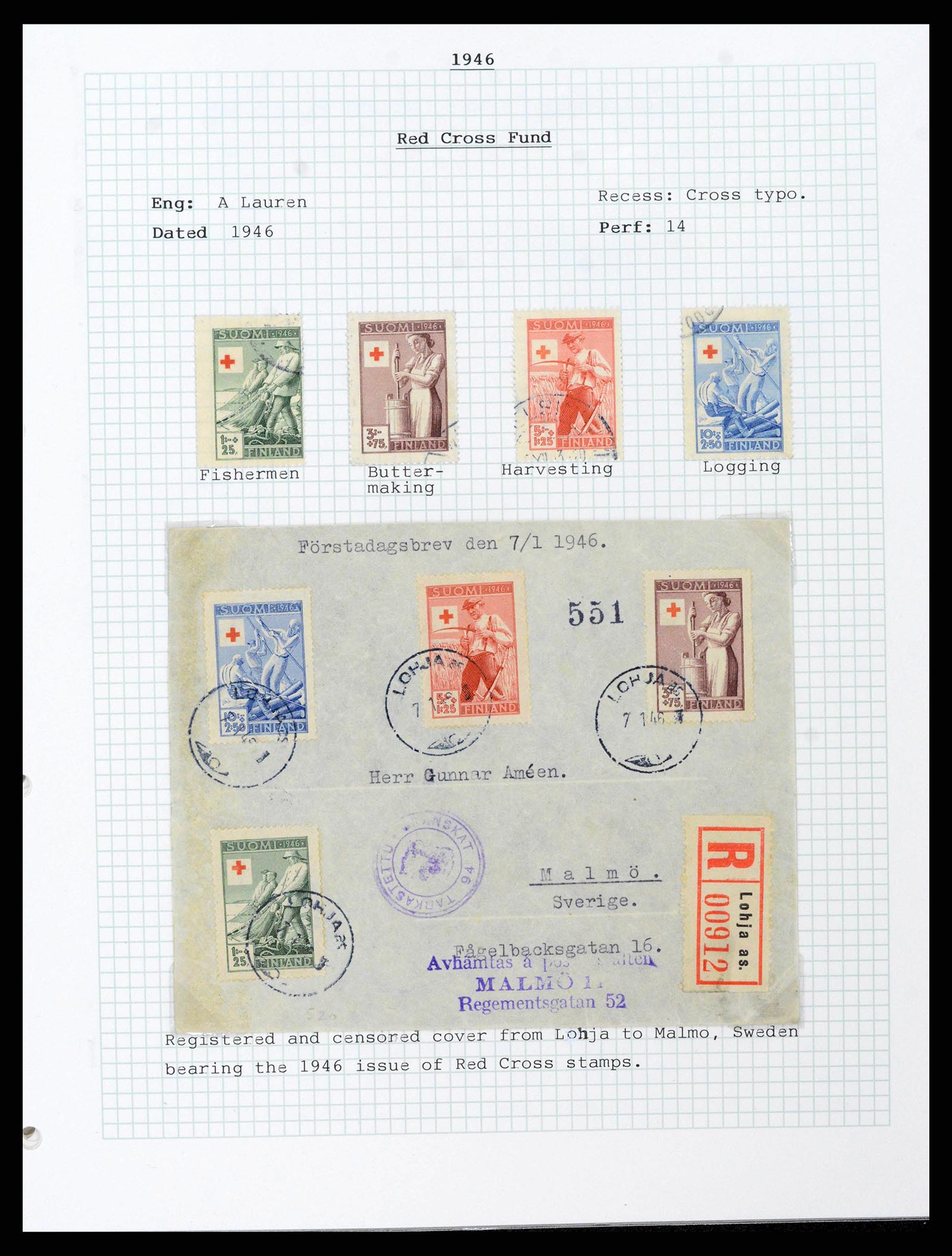 38252 0034 - Stamp collection 38252 Finland 1856-1956.