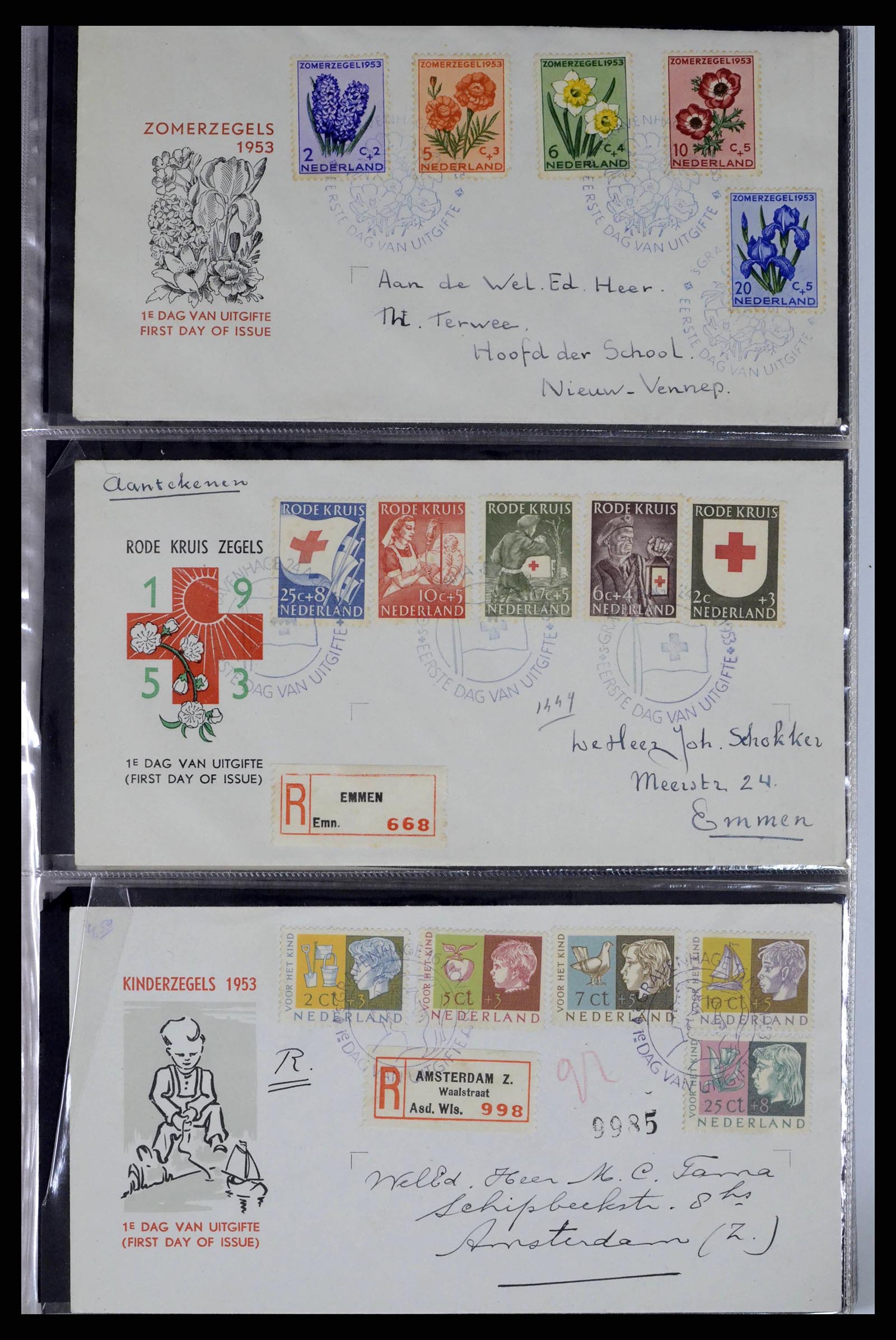 38271 0005 - Postzegelverzameling 38271 Nederland FDC's 1950-1995.